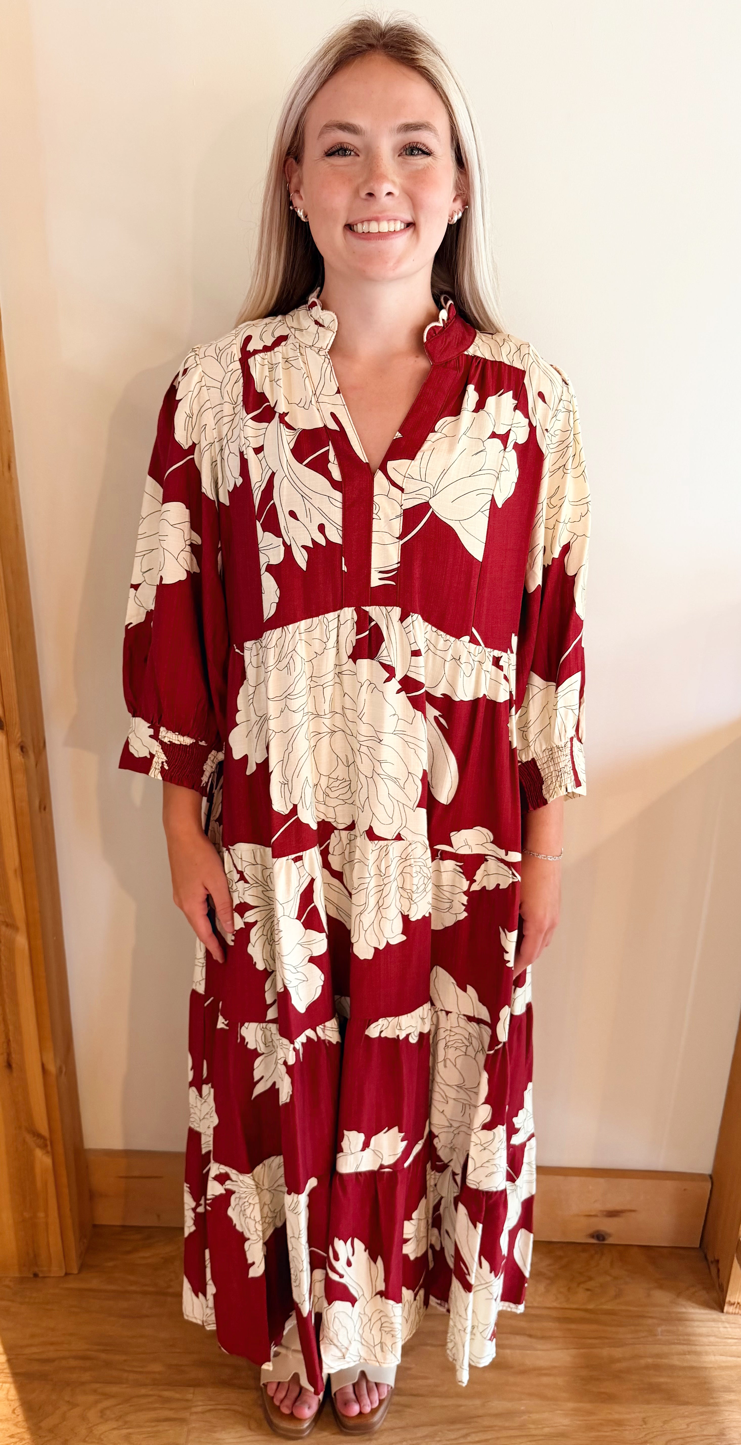 Printed tiered midi dress