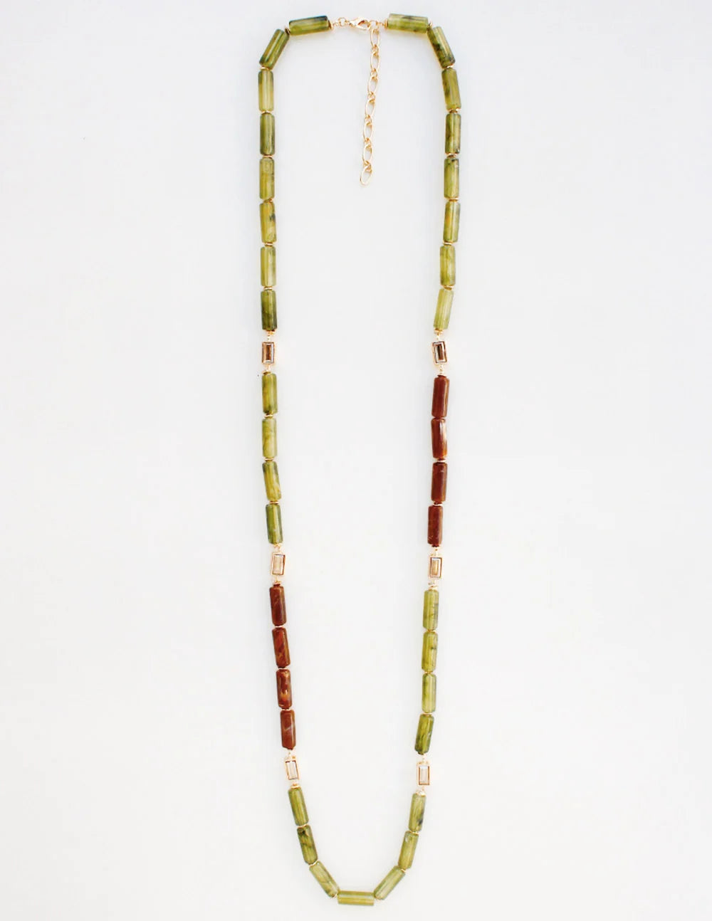 Oval stone glass beaded necklace