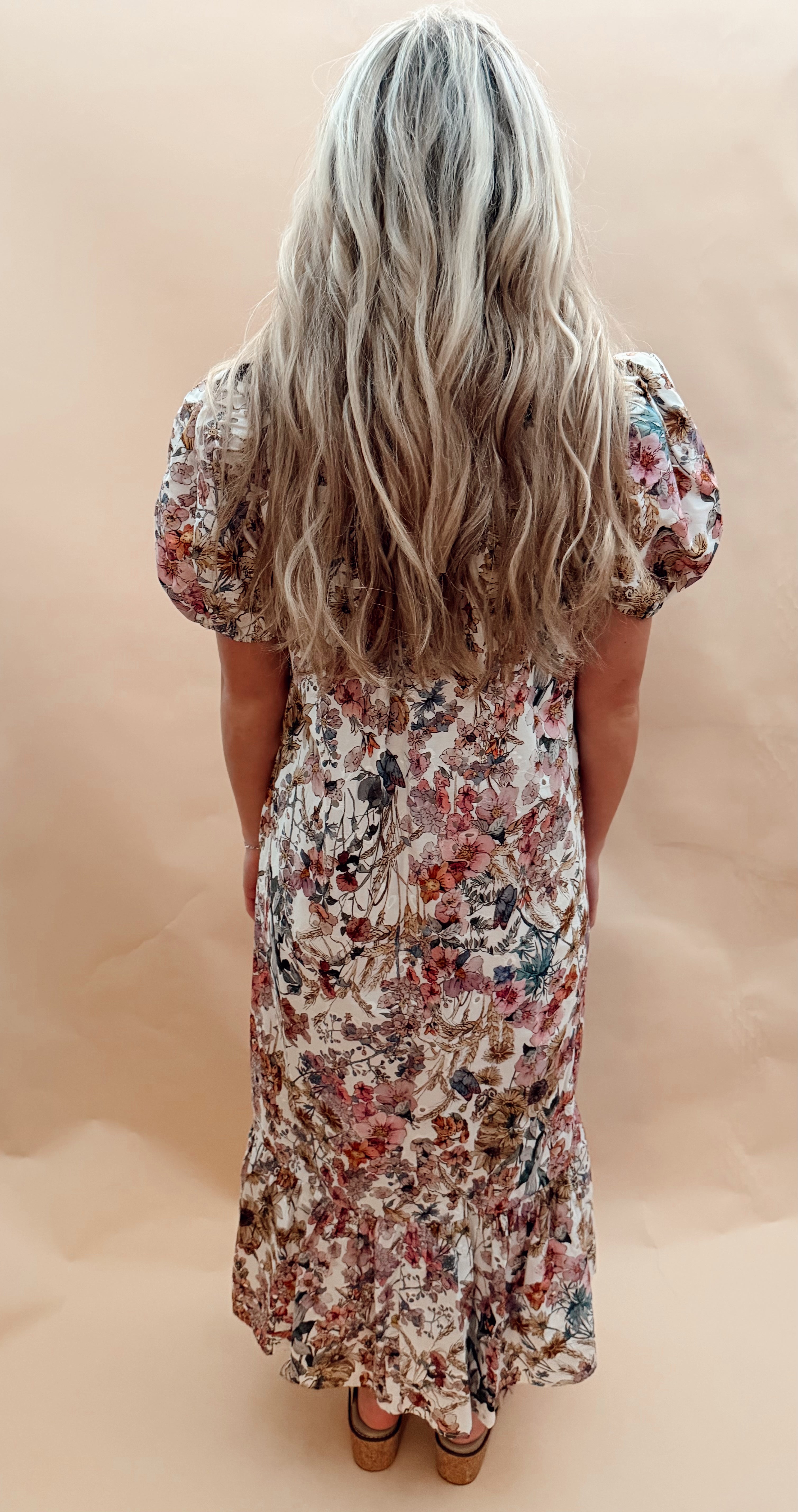 Floral print eyelet maxi dress