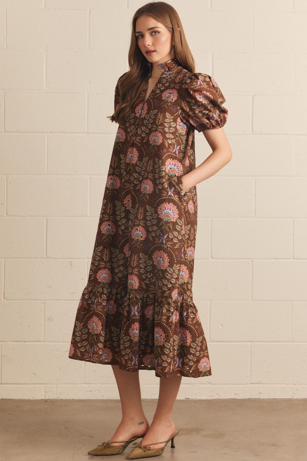 Pattern eyelet maxi dress