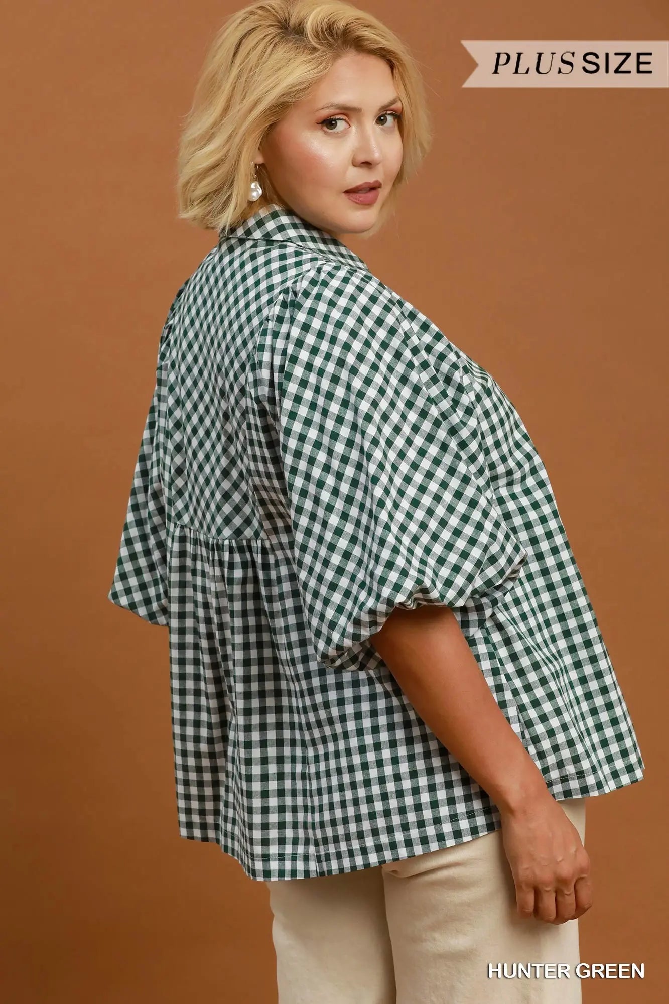 Plaid bubble sleeve top