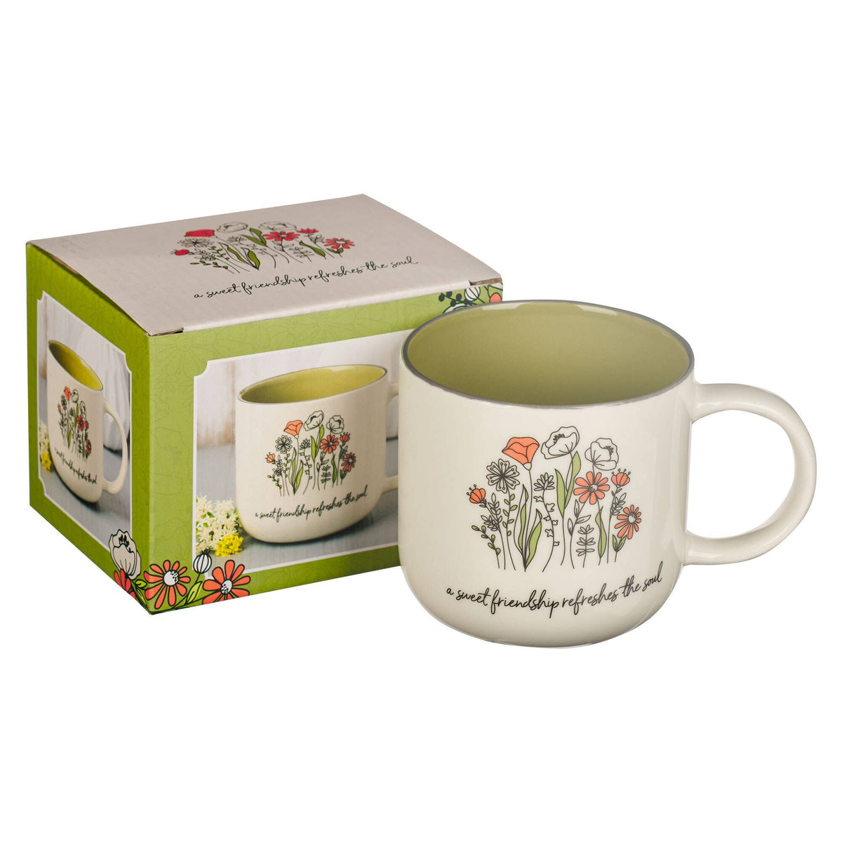 Mug Green/White Floral Sweet Friendship Prov. 27:9