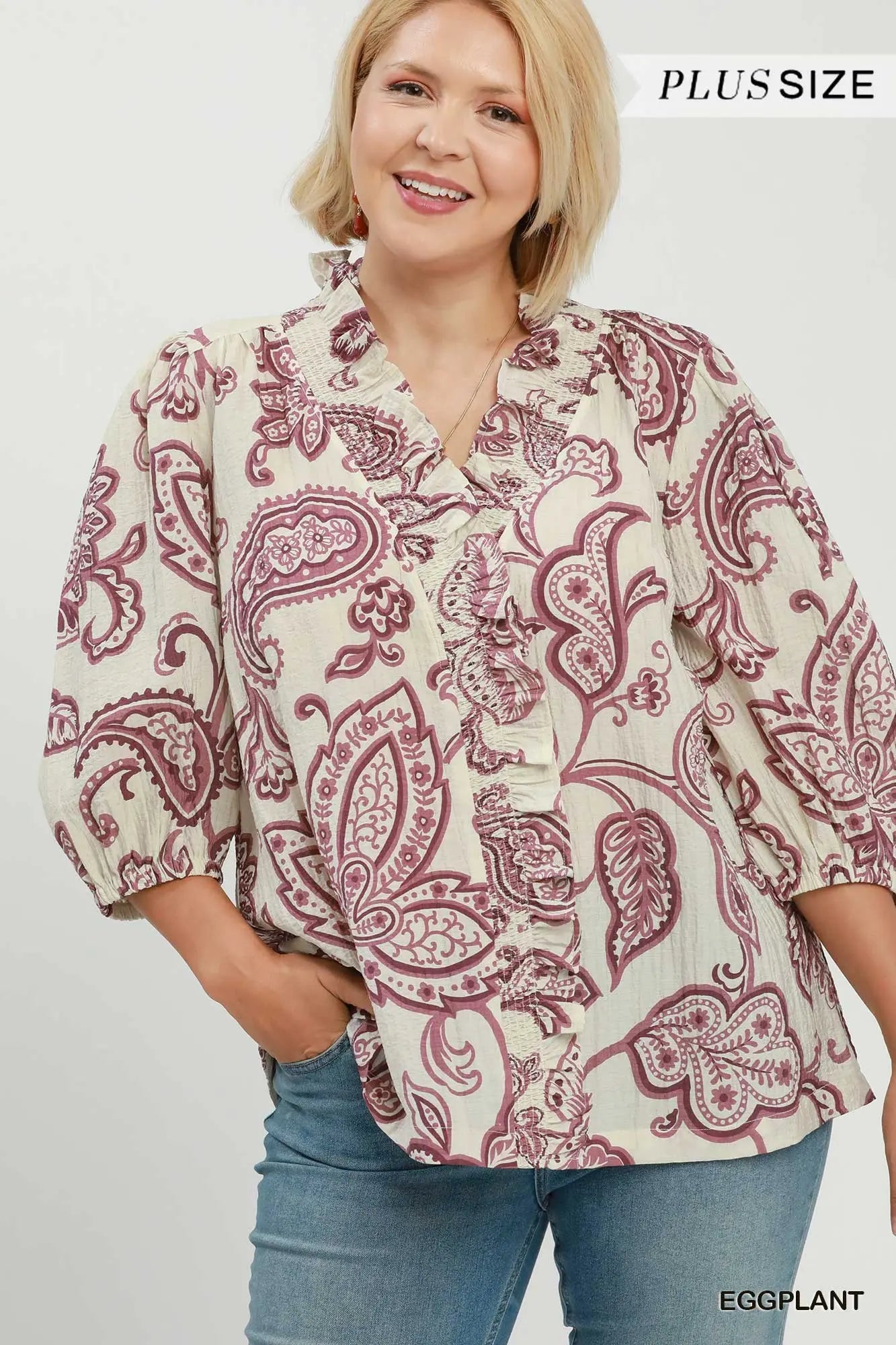 Abstract Print Textured Top