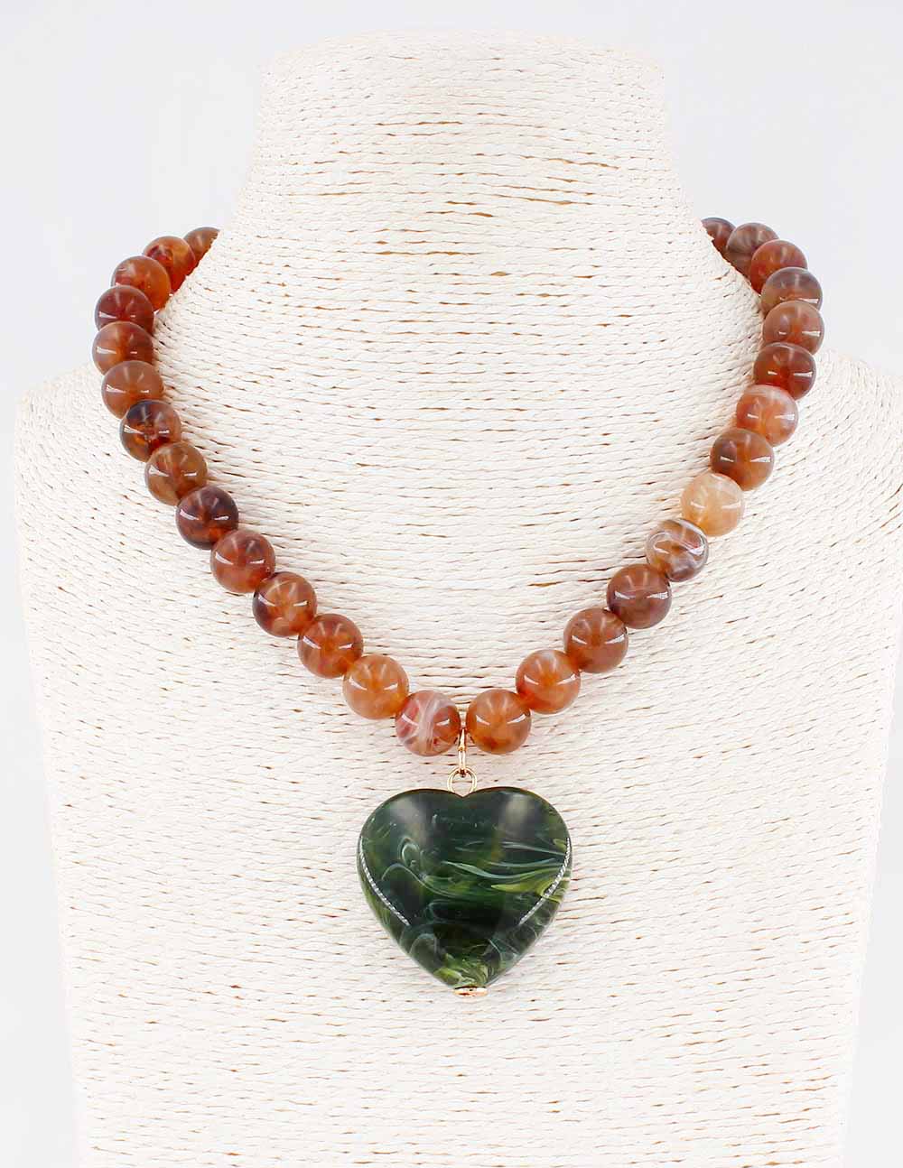 Beaded stone heart necklace