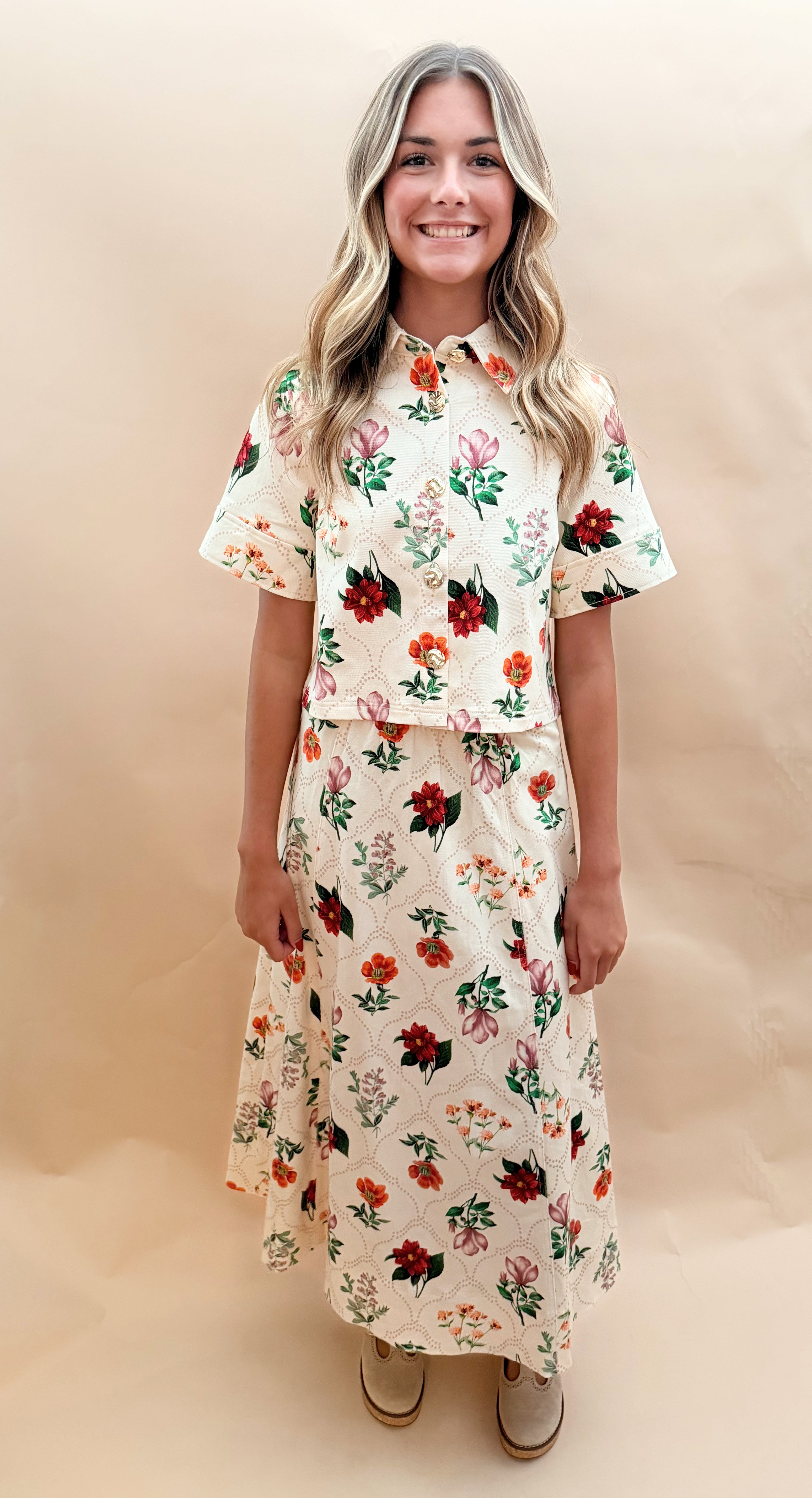 Floral Denim Button Top