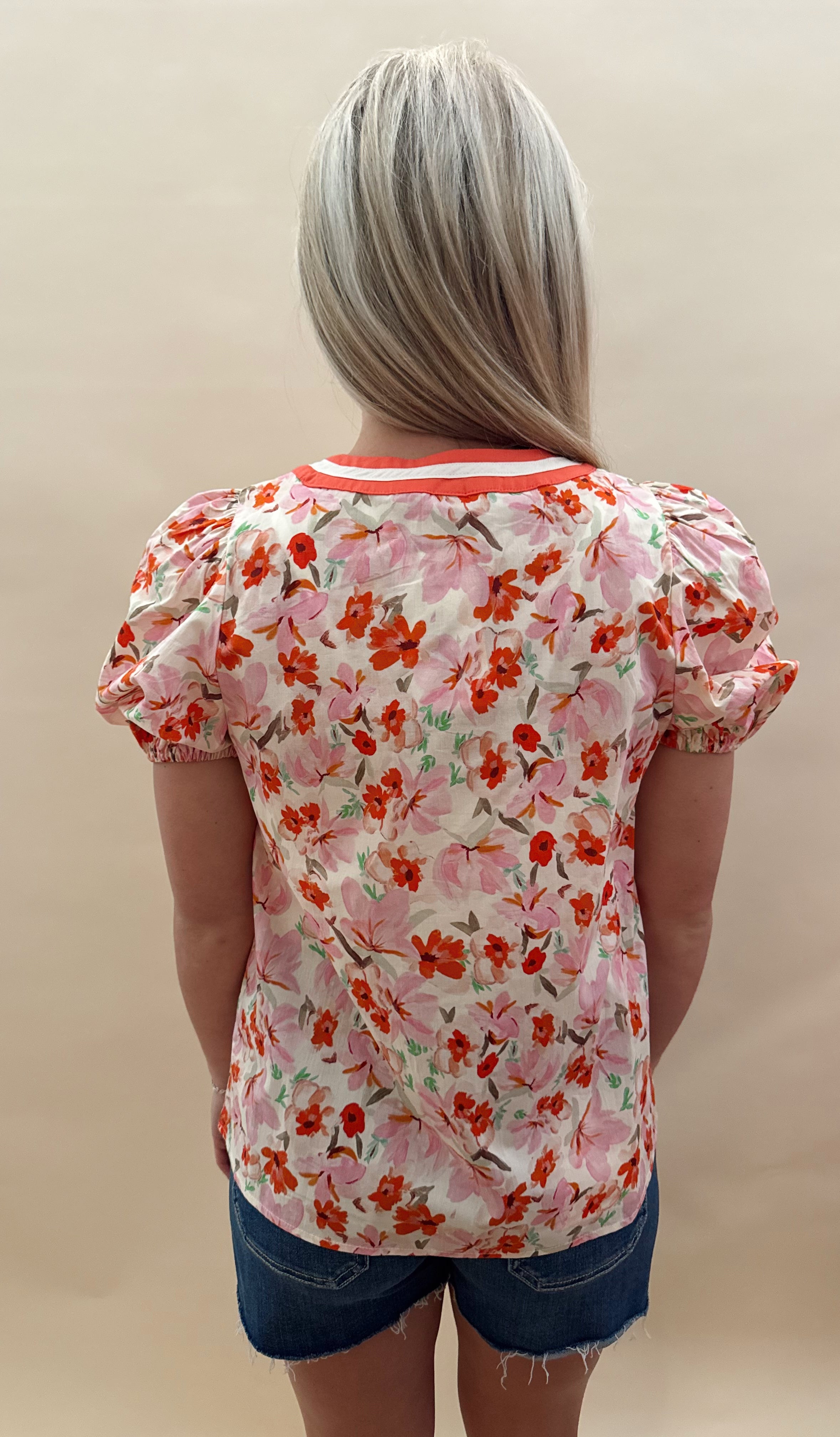 Coral and pink floral top