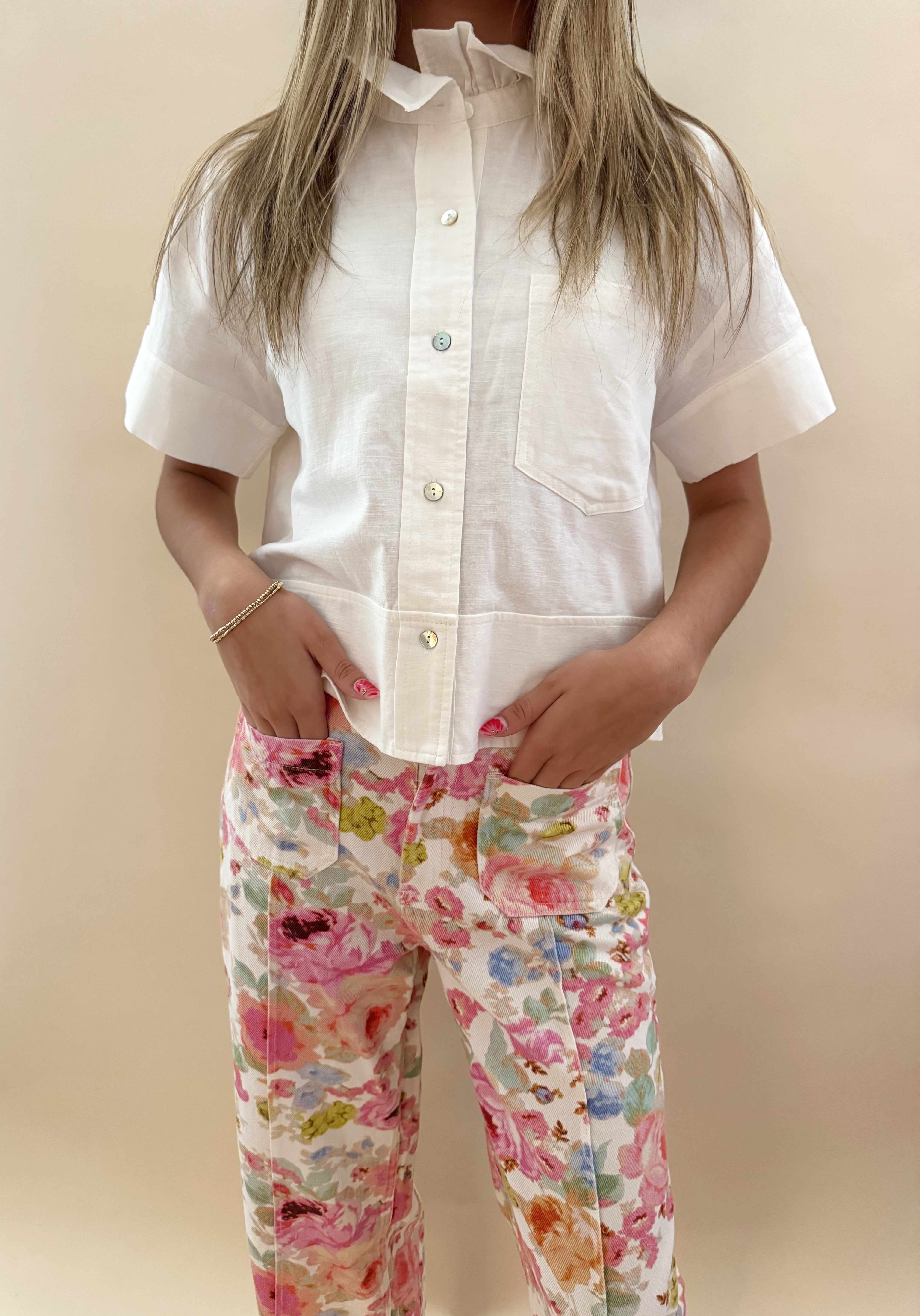 Multicolored floral wide legged pants
