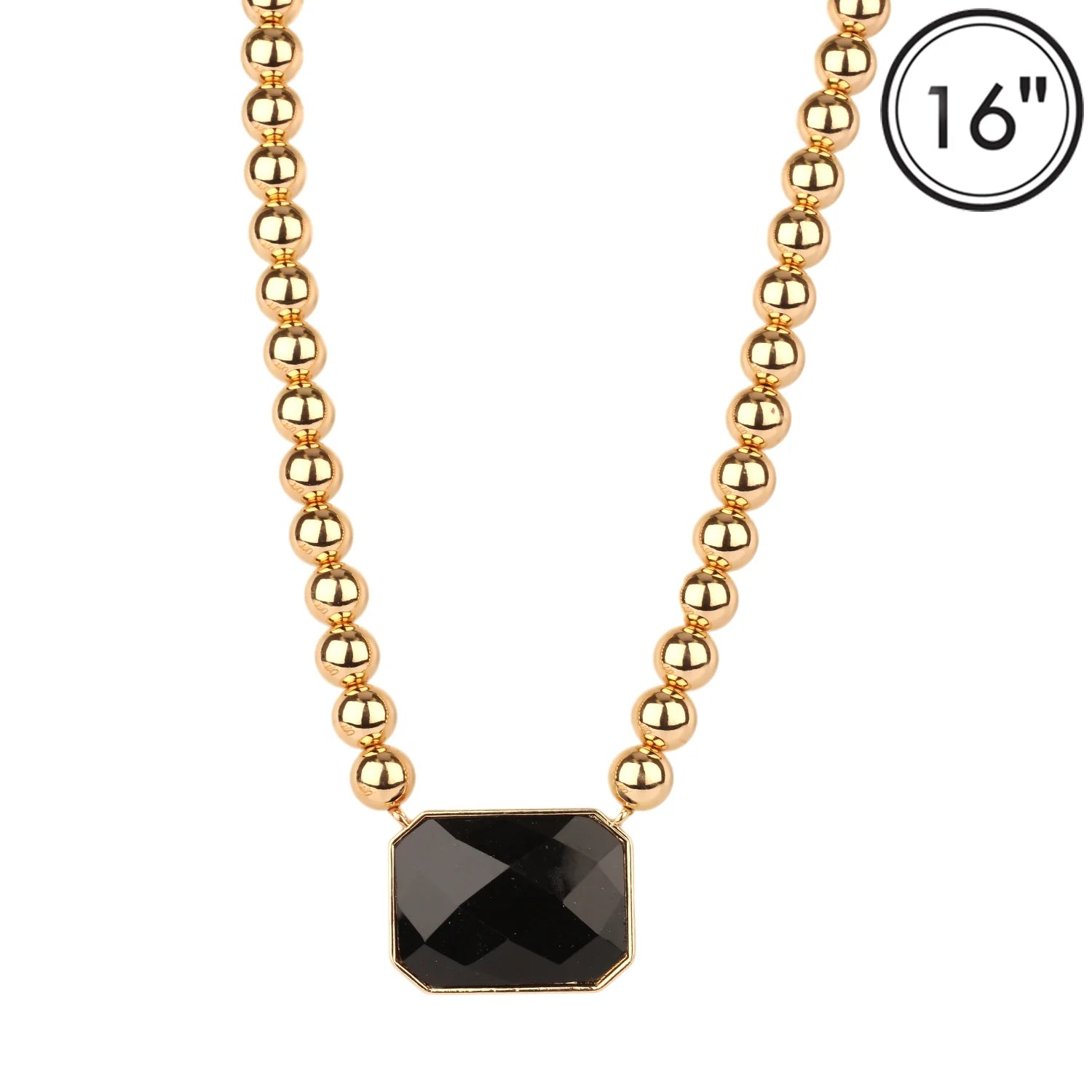 Gold ball with rectangle stone necklace
