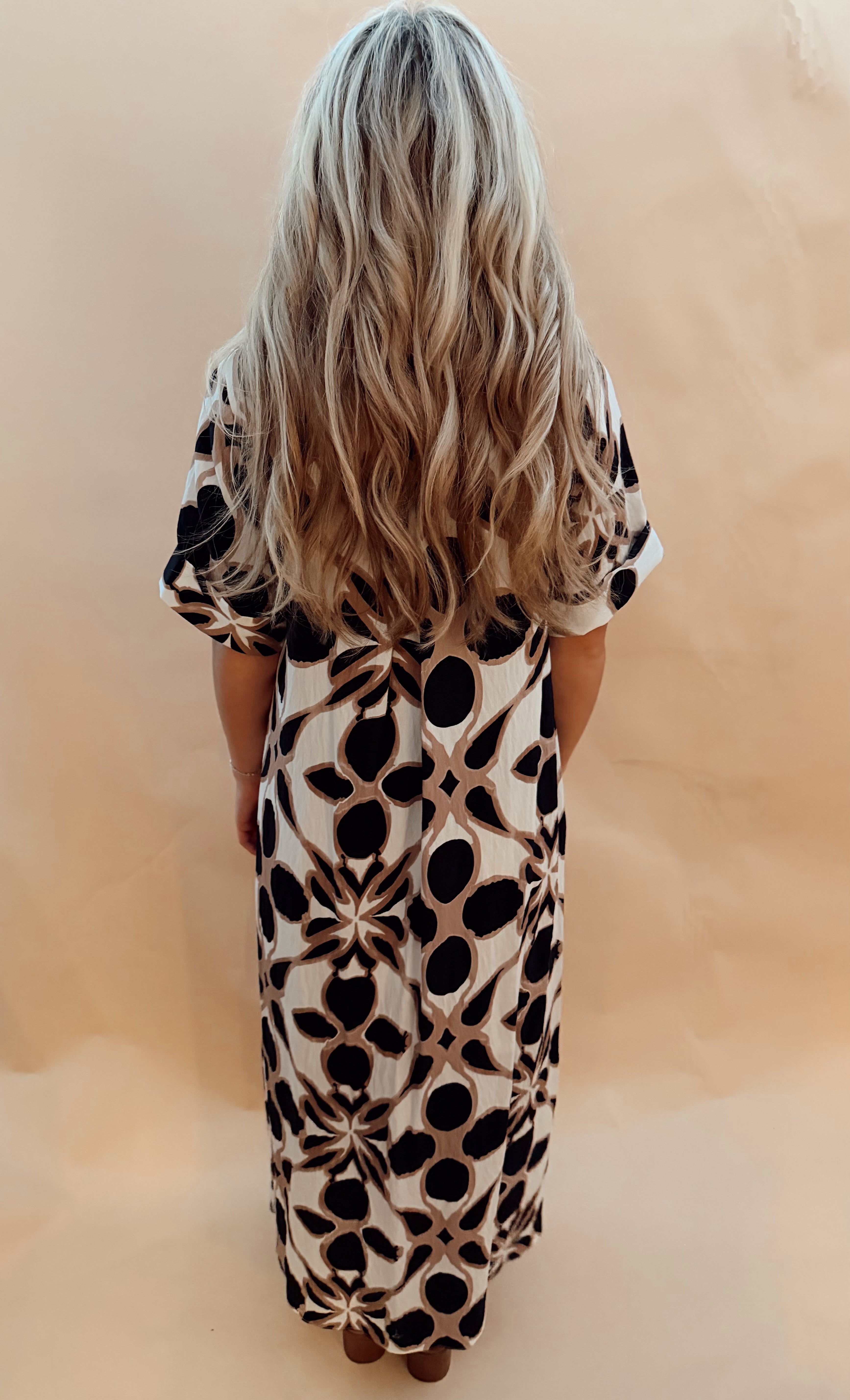 Pattern maxi dress gold buttons