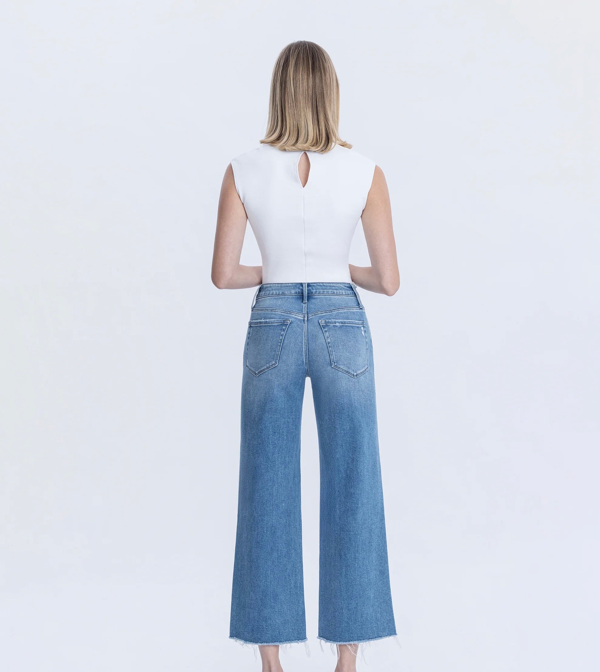 High rise raw hem crop slim wide leg vervet