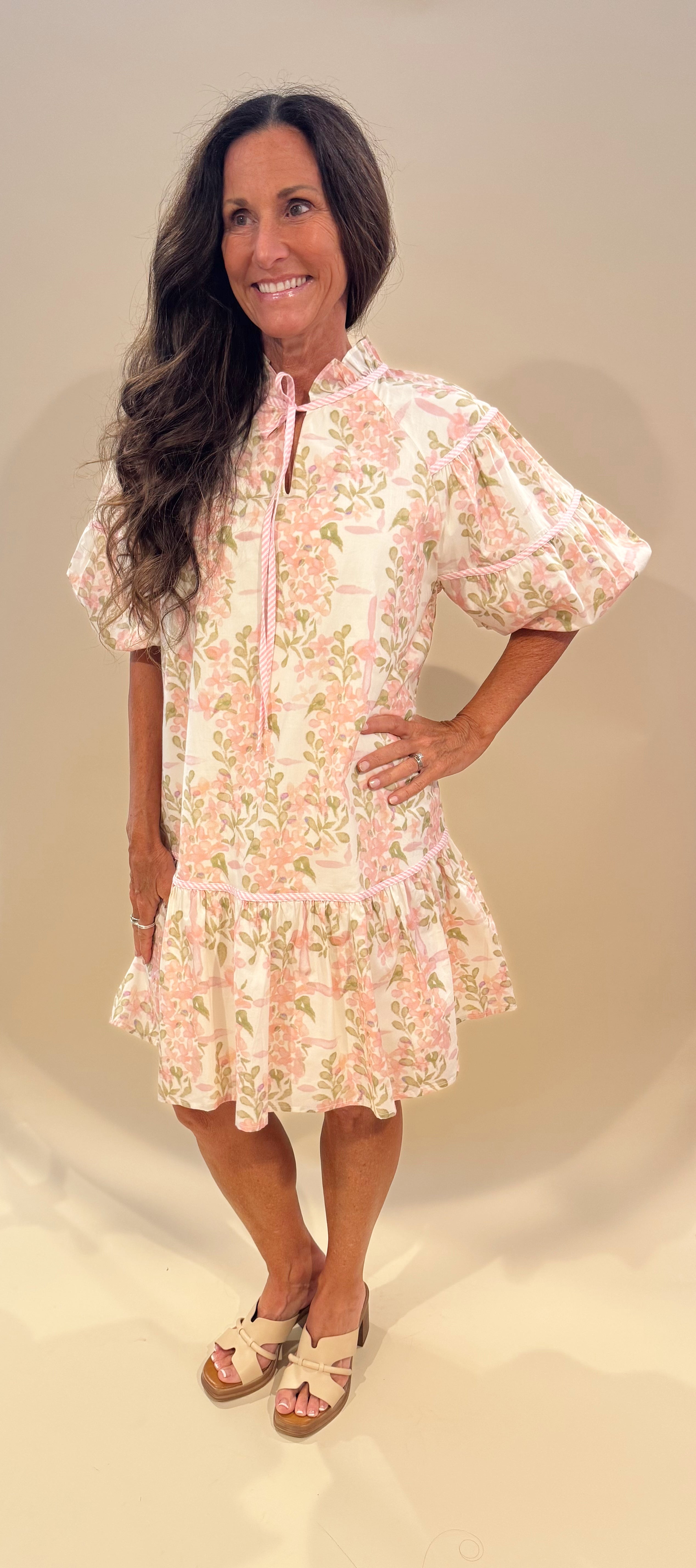 floral puff sleeve tie dress