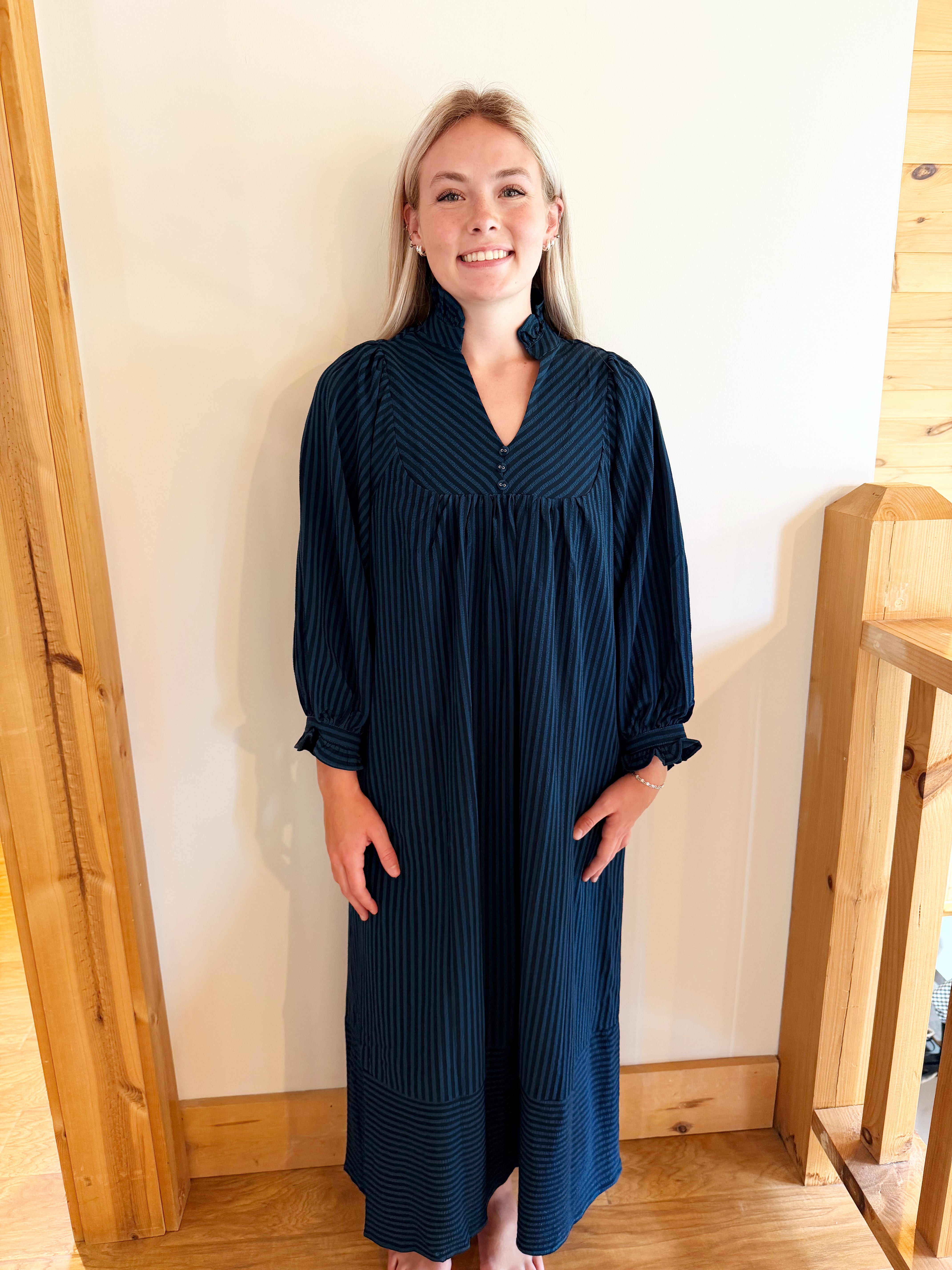 Striped seersucker midi dress