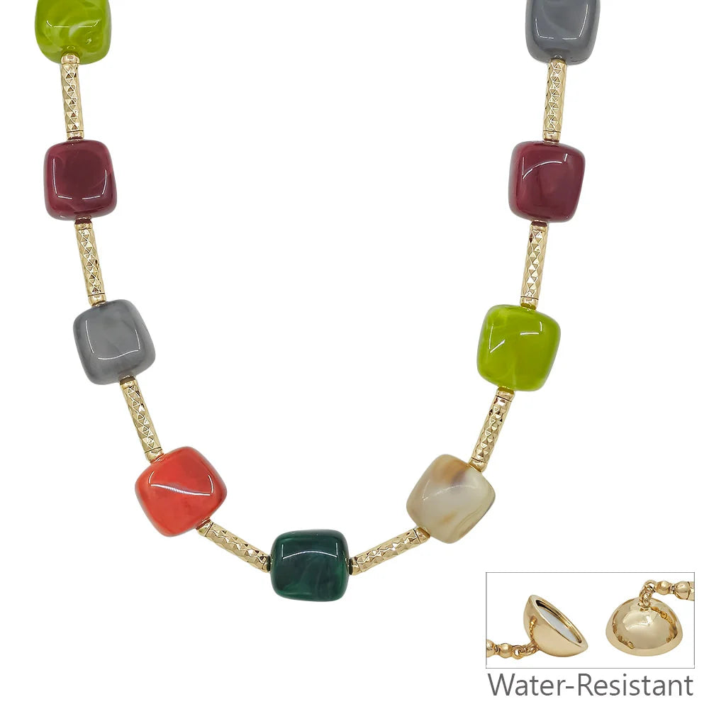 Beaded and gold bar necklace