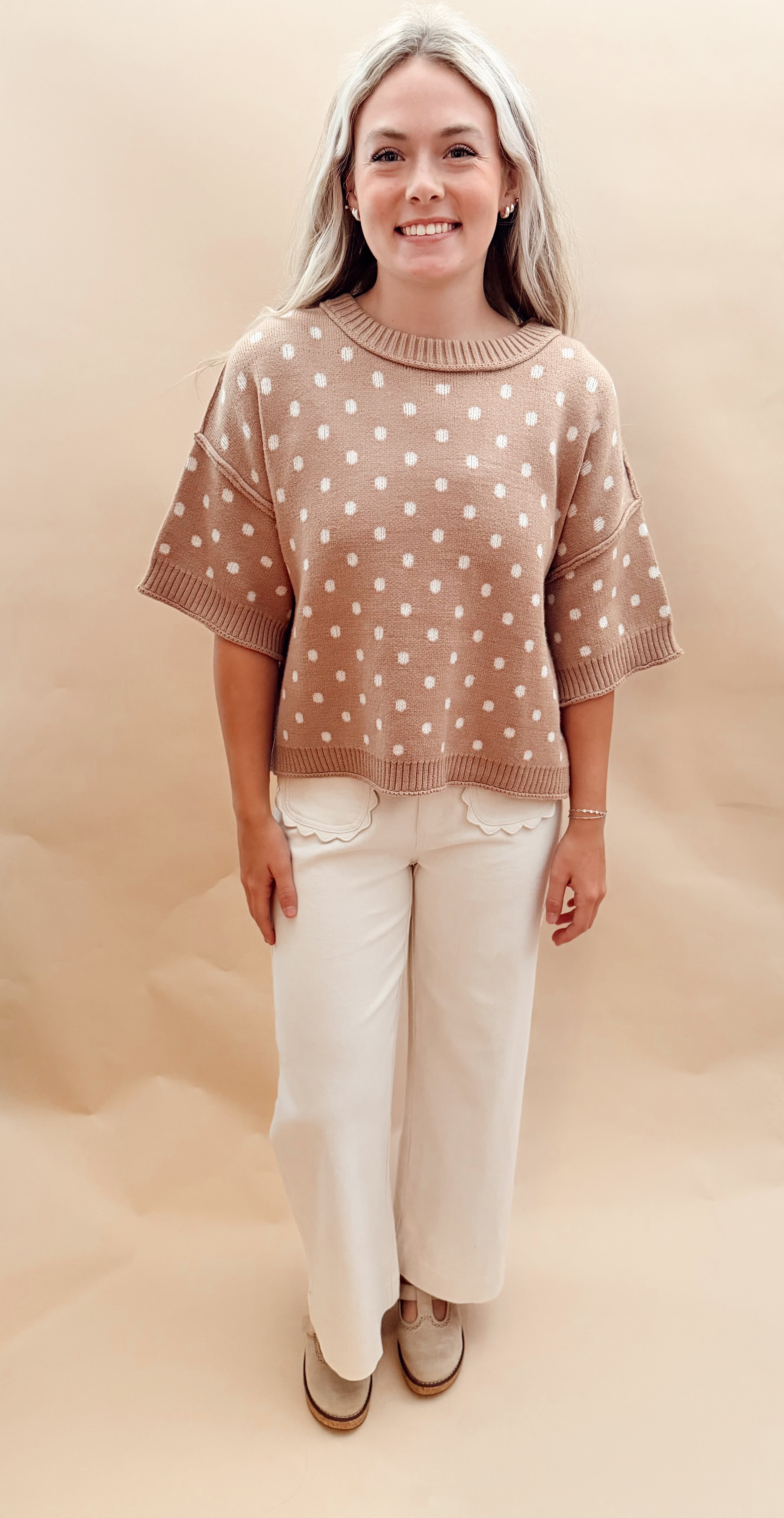 Polka Dot Short Sleeved Sweaters