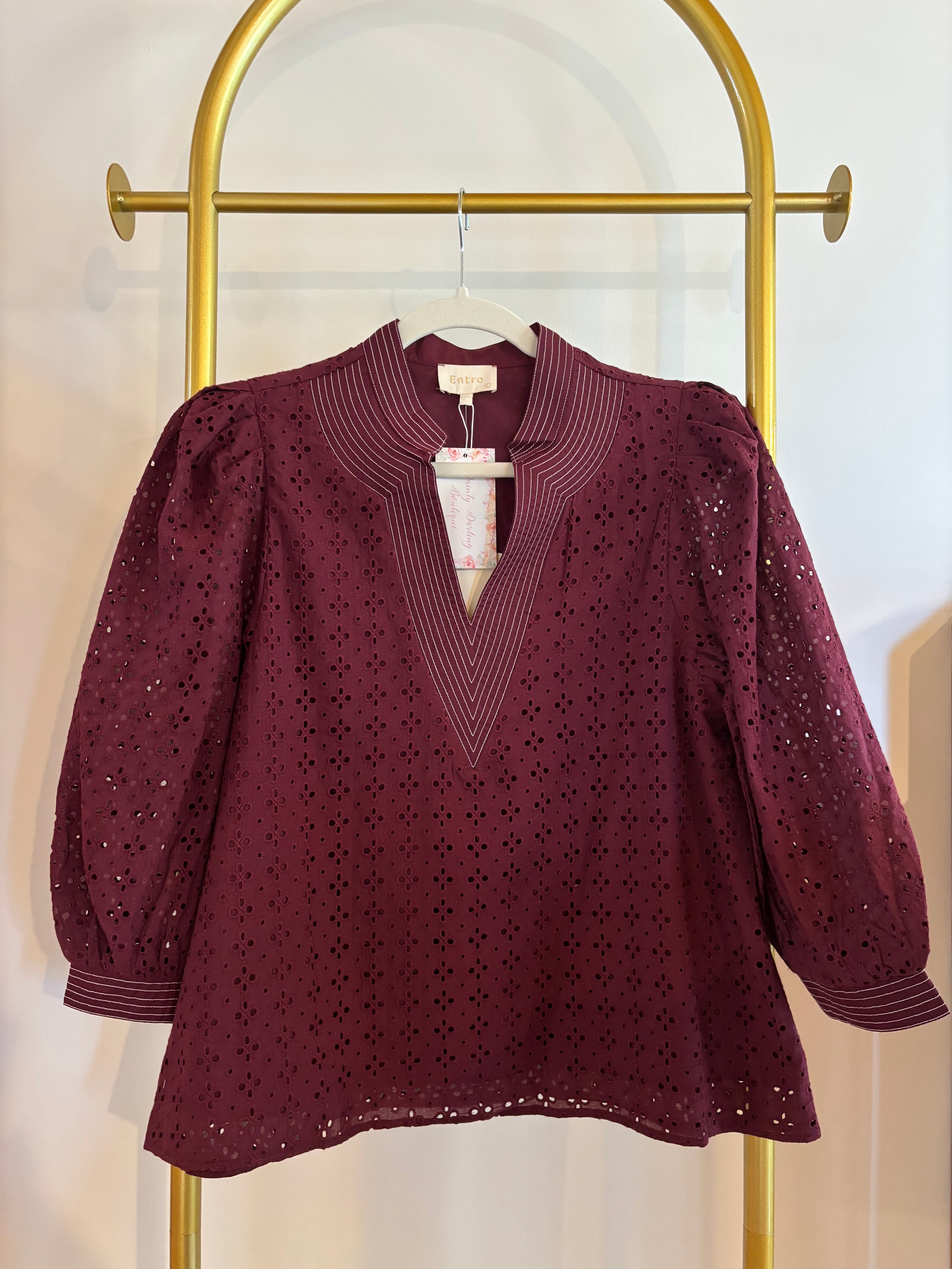 Long sleeve eyelet top