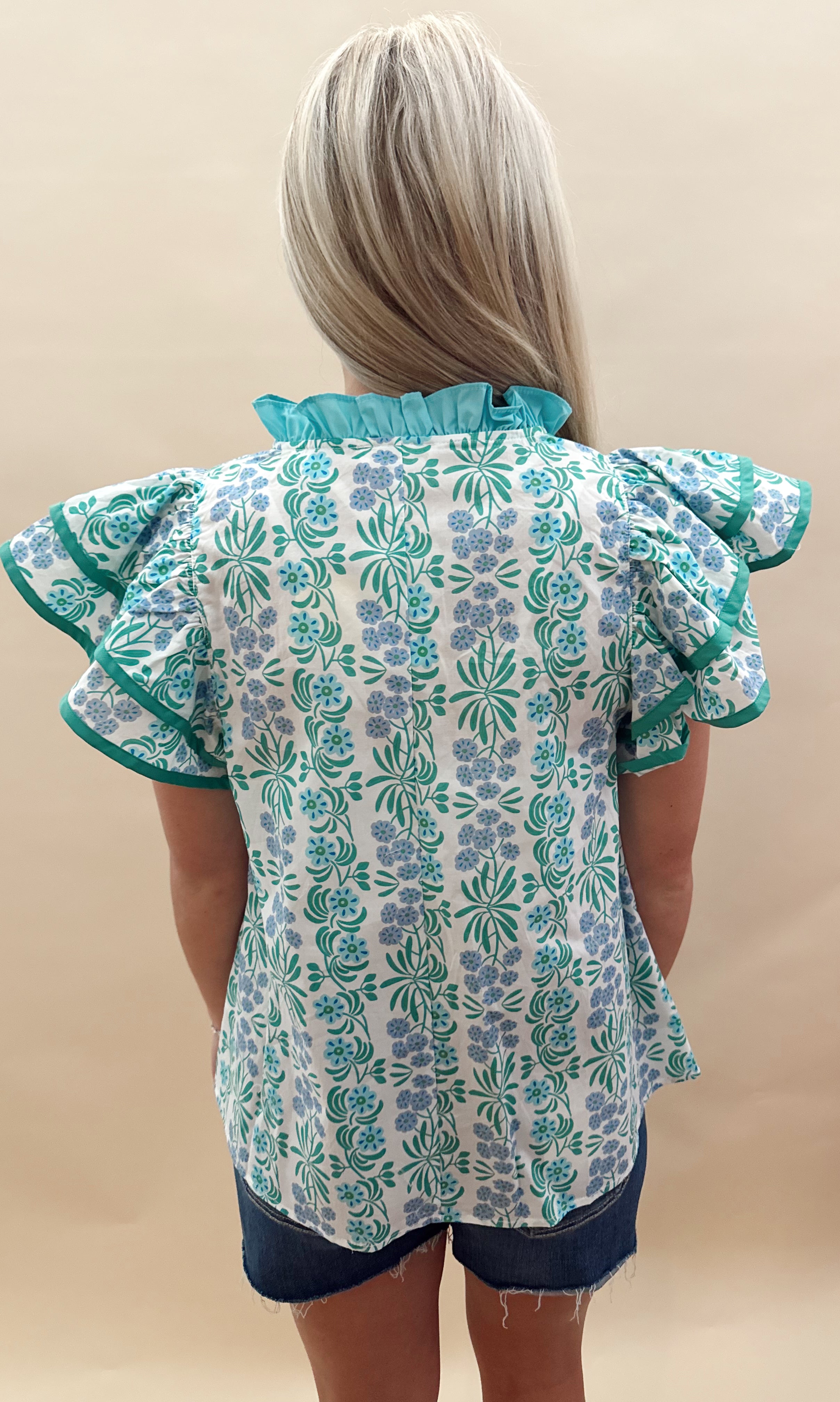 Turquoise floral top