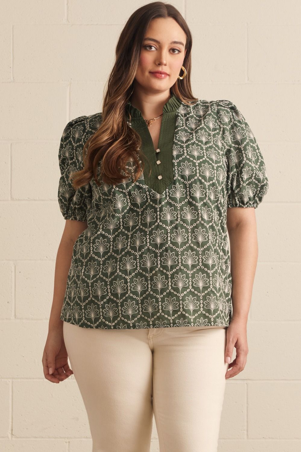 Ruffled Neck Pattern Blouse