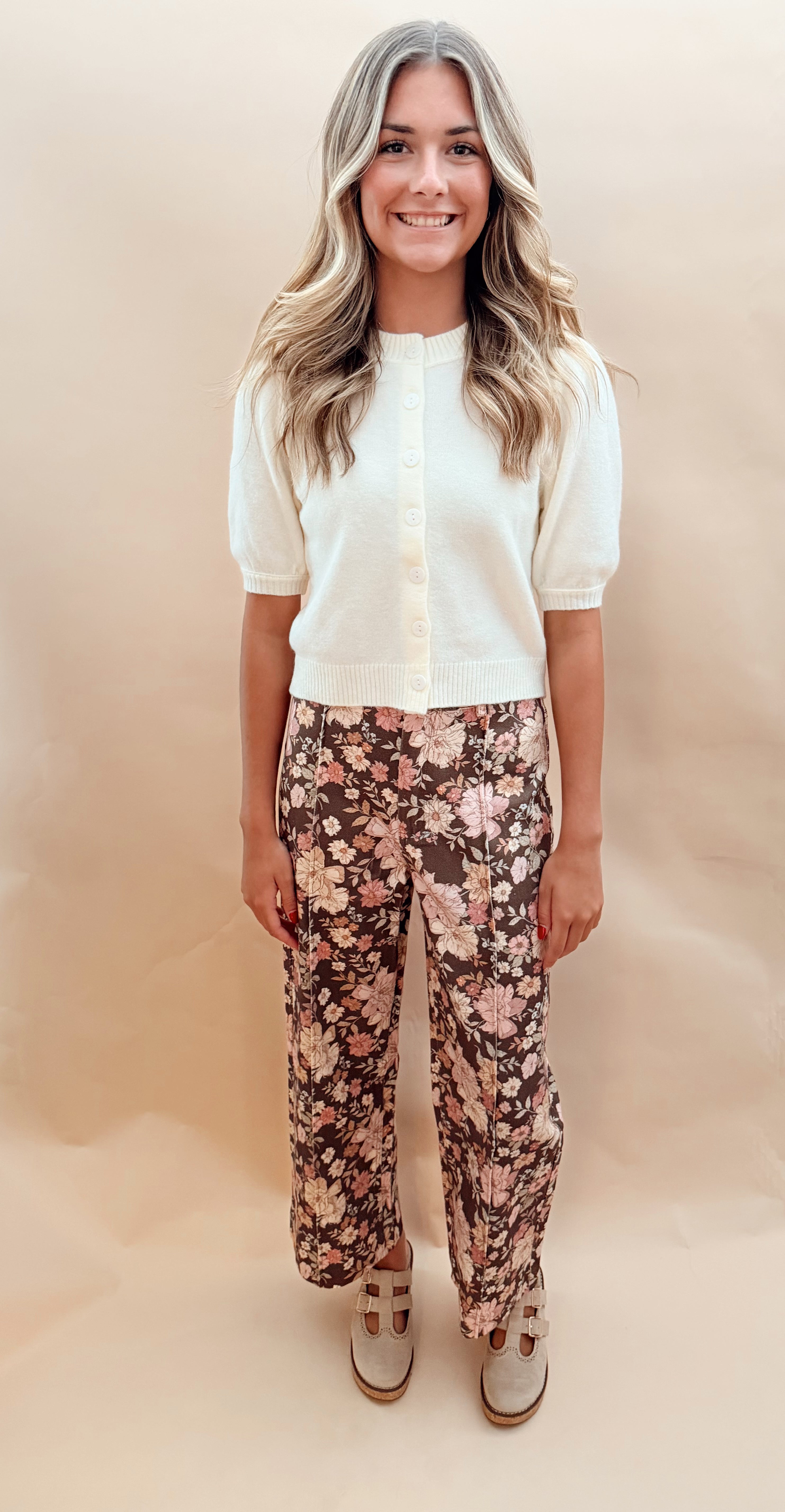 Floral print high waisted straight pant