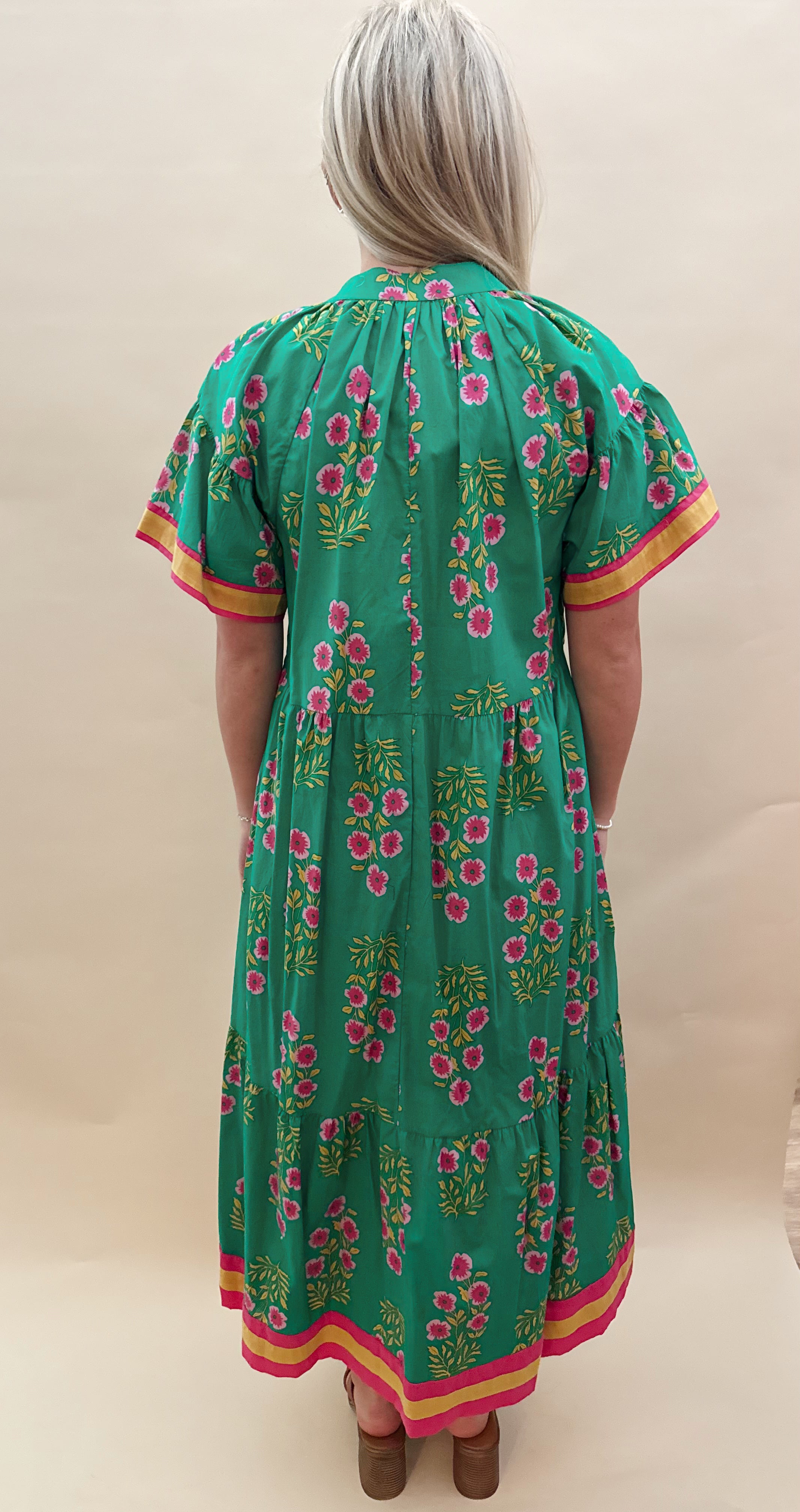 Green pink maxi dress