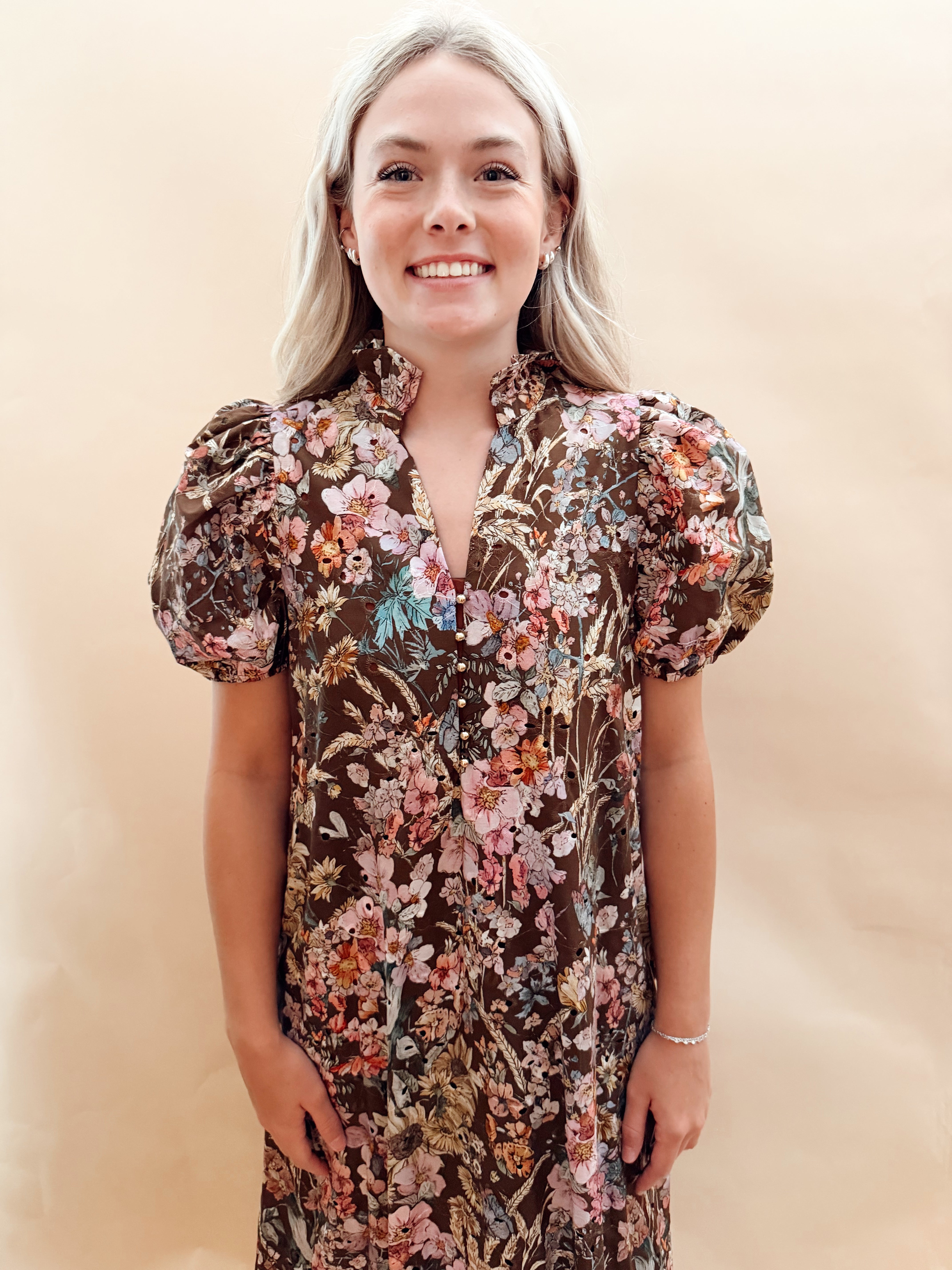 Floral print eyelet maxi dress