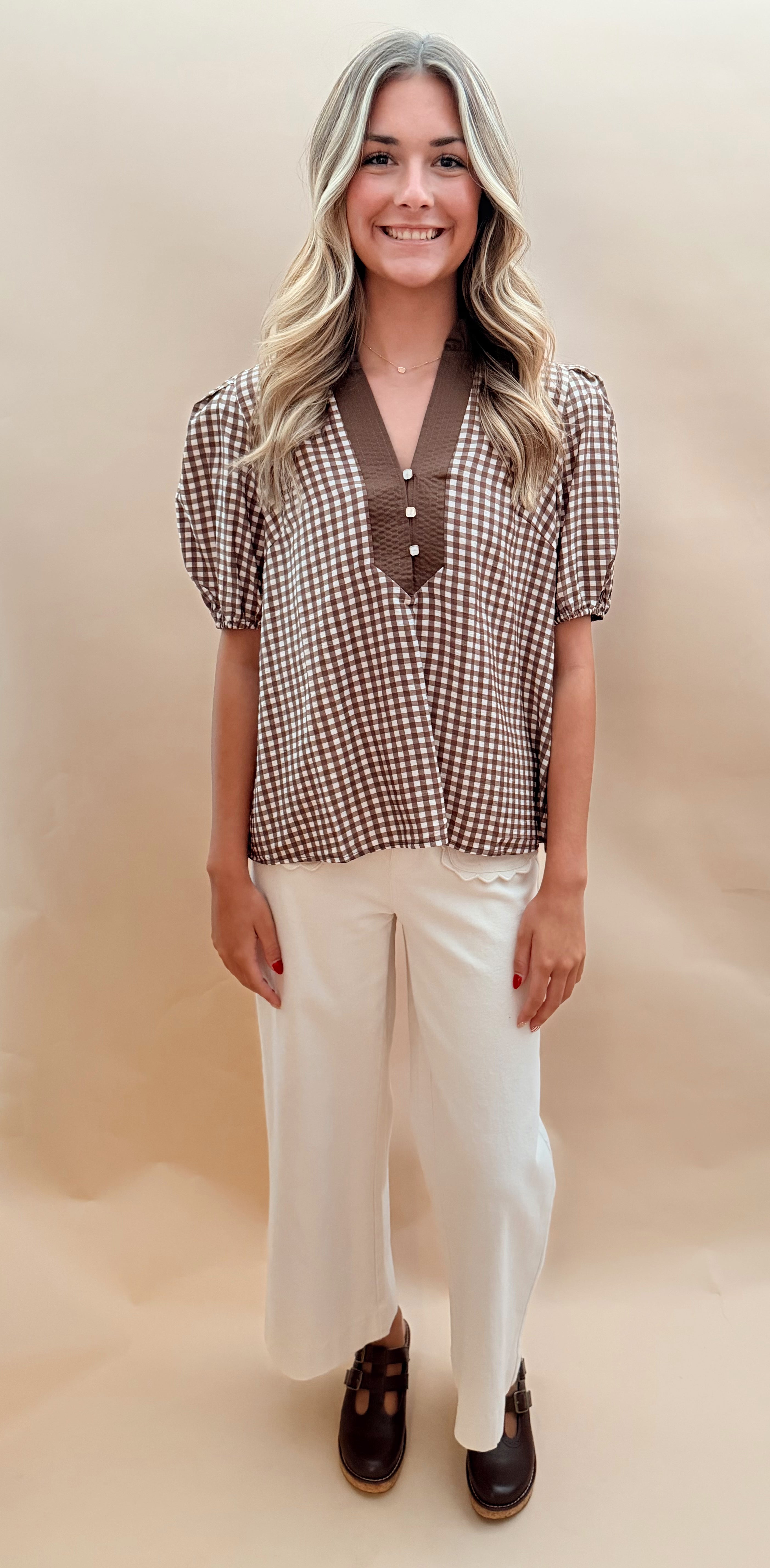 Short sleeved plaid blouse