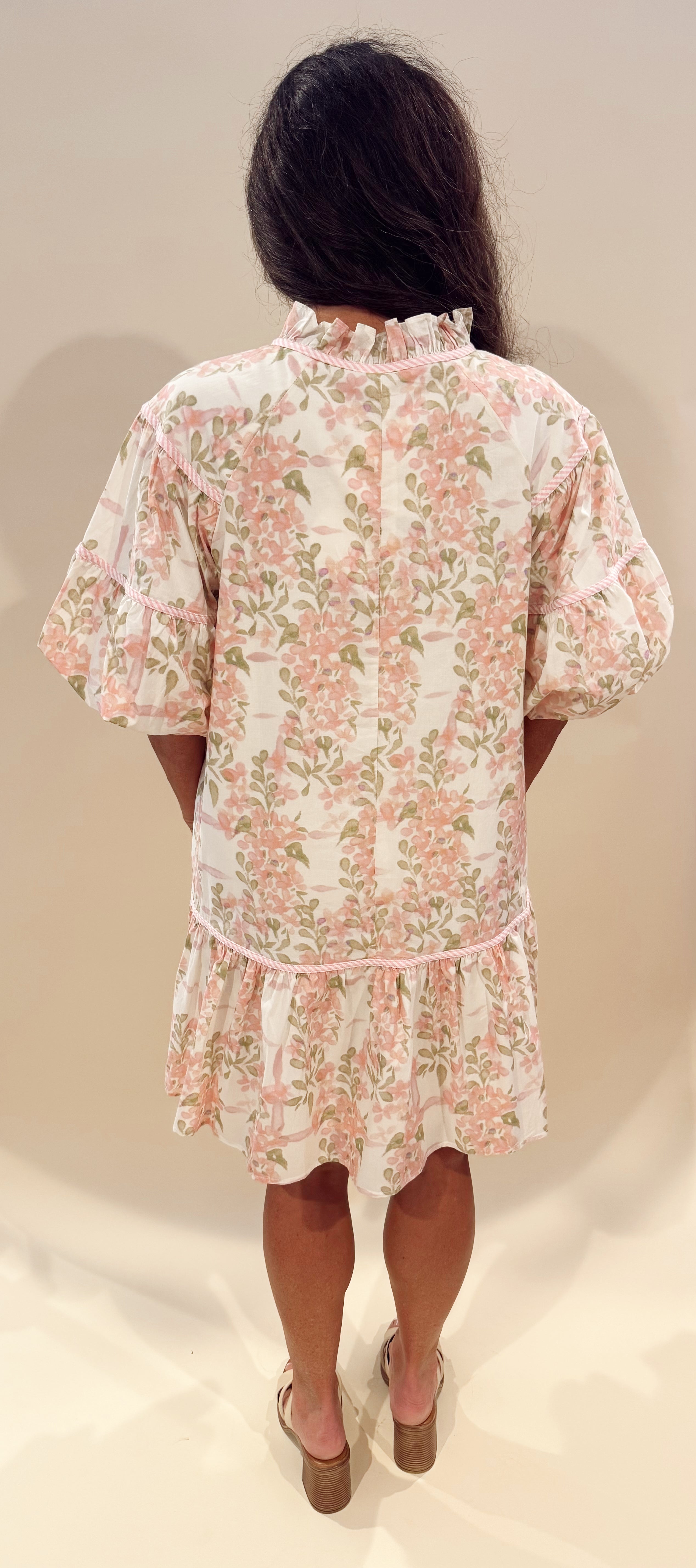 floral puff sleeve tie dress