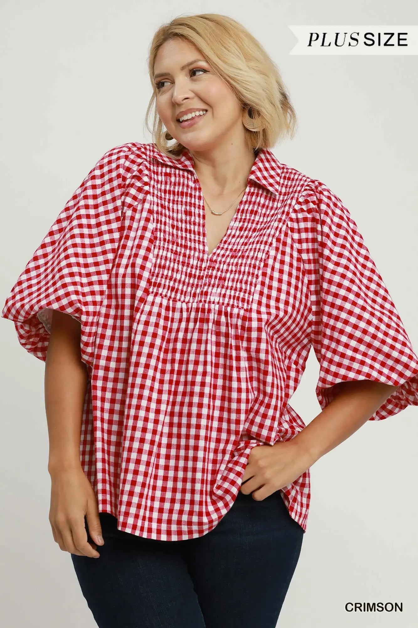 Plaid bubble sleeve top
