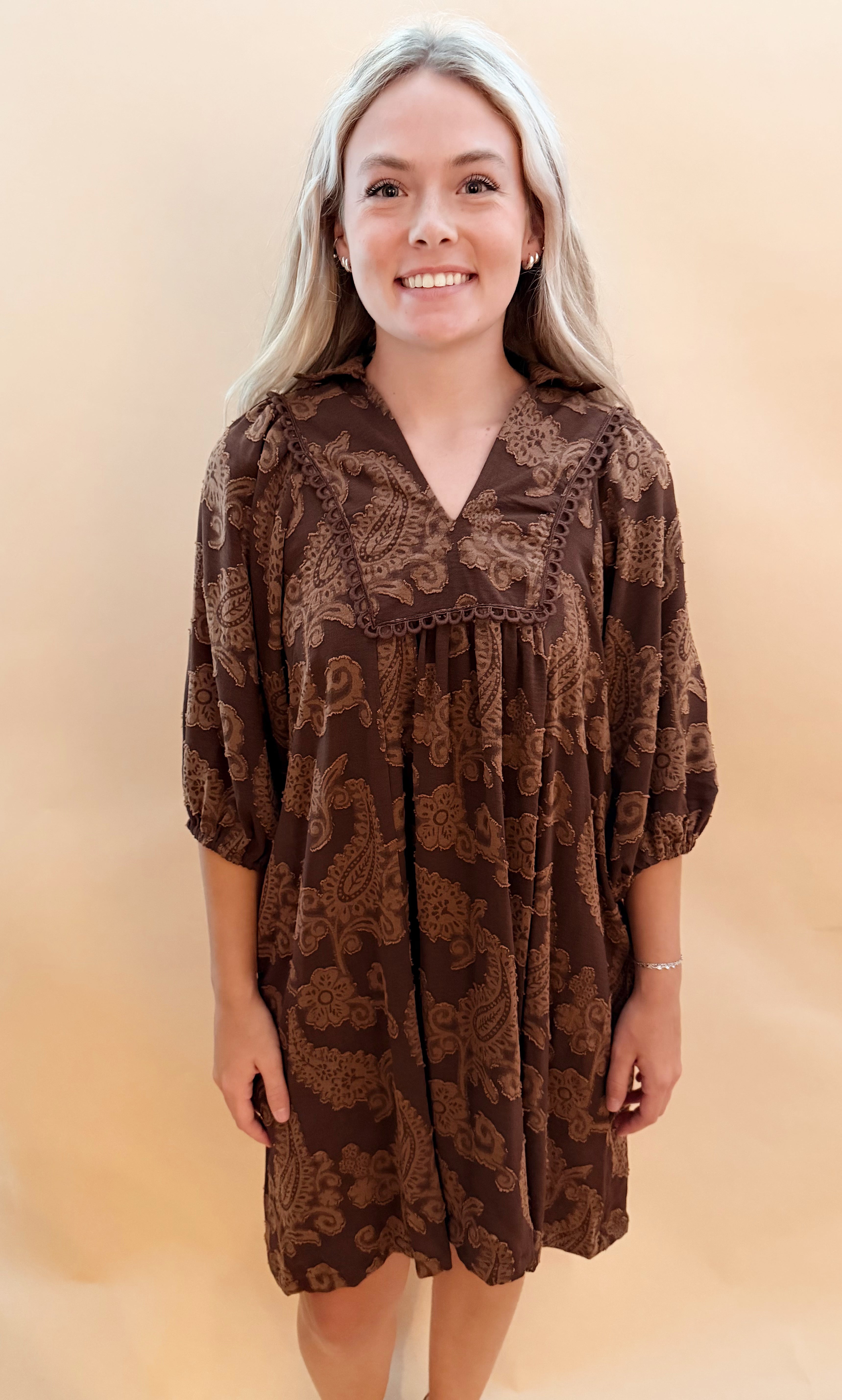 Textured paisley print knee length dress