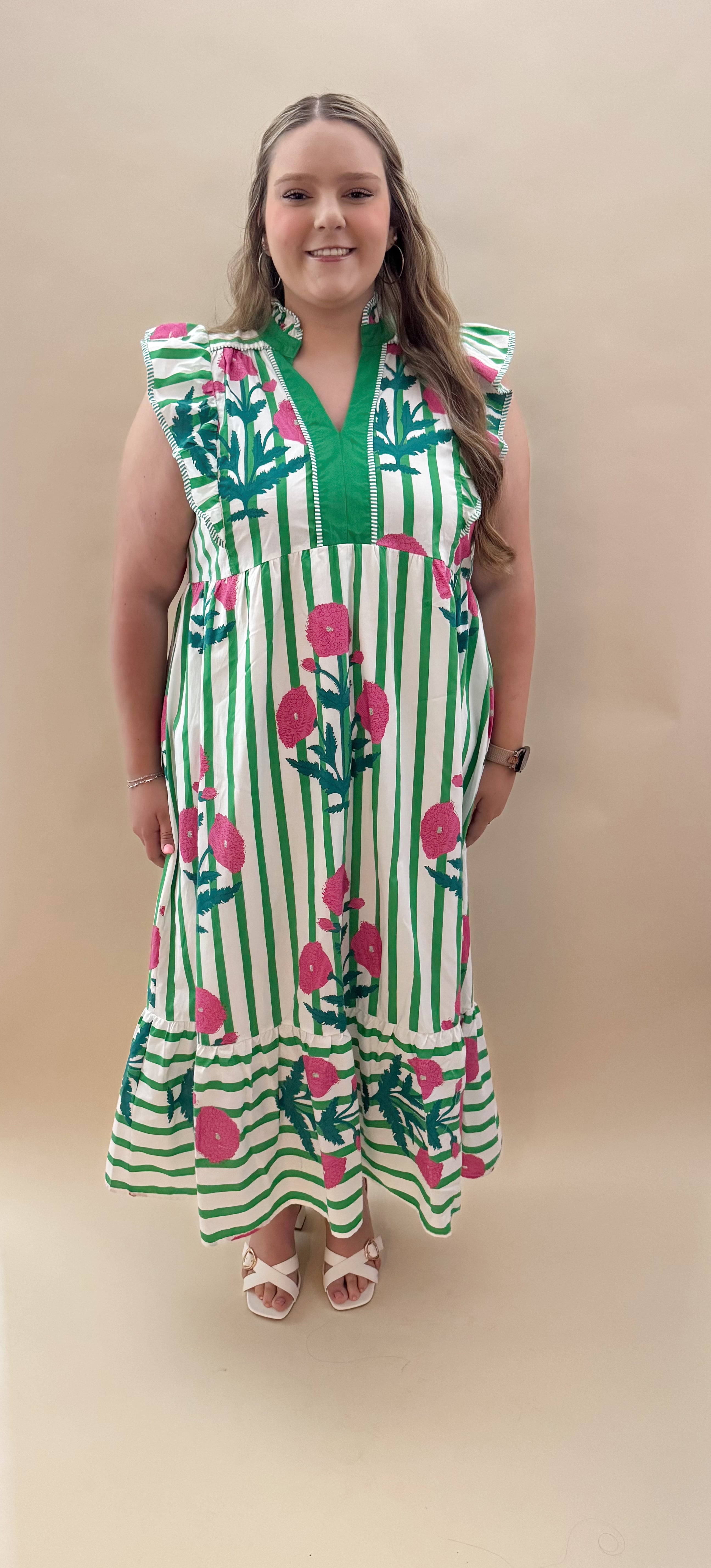 Green and pink floral maxi