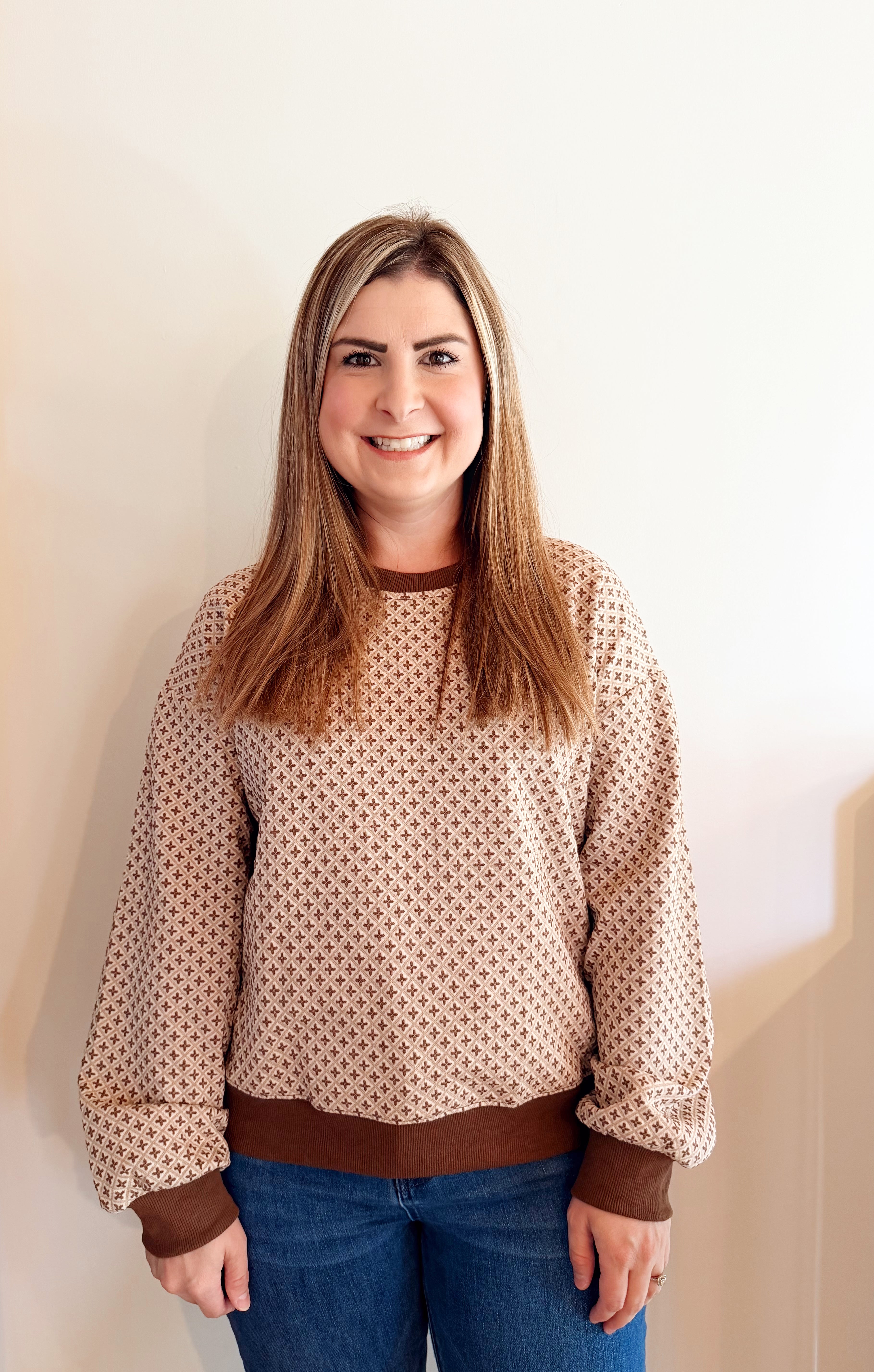 Printed crewneck long sleeve top