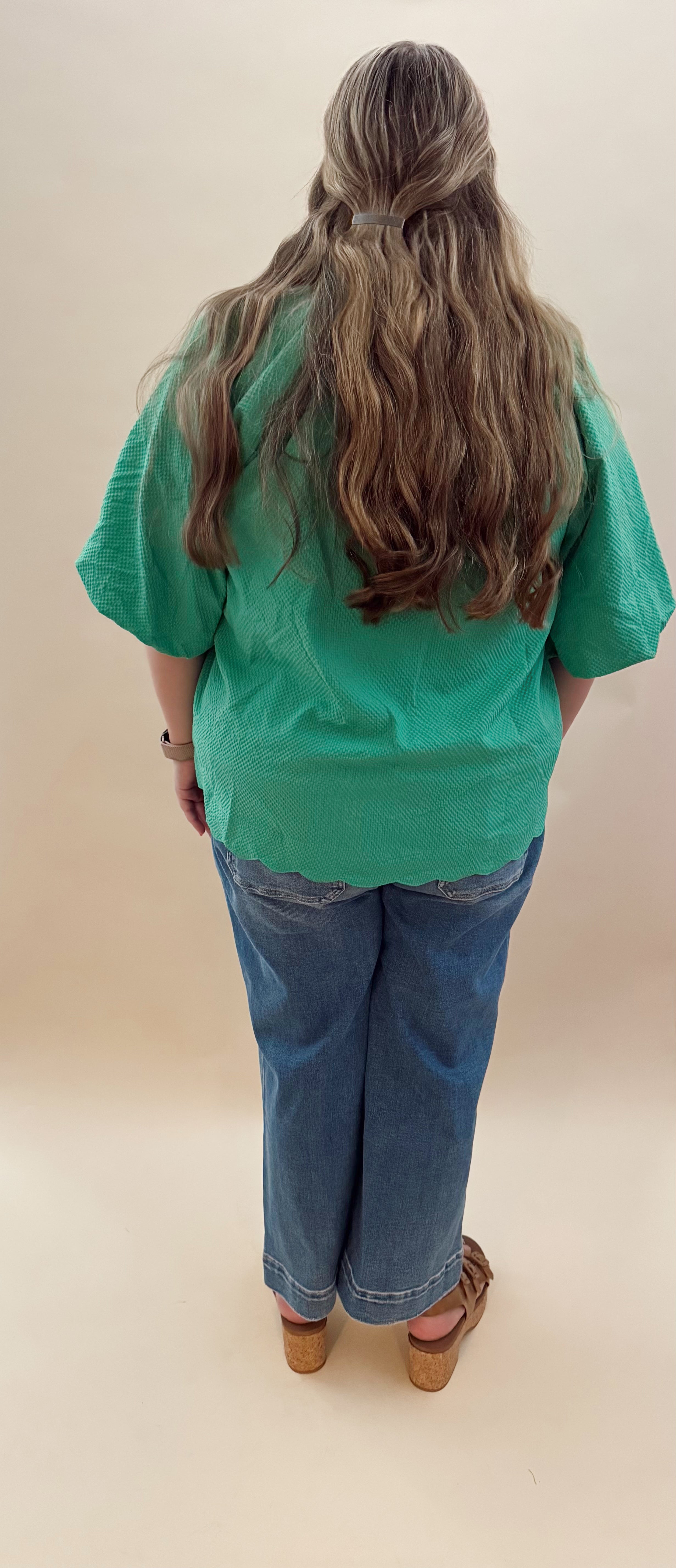 Green seersucker blouse