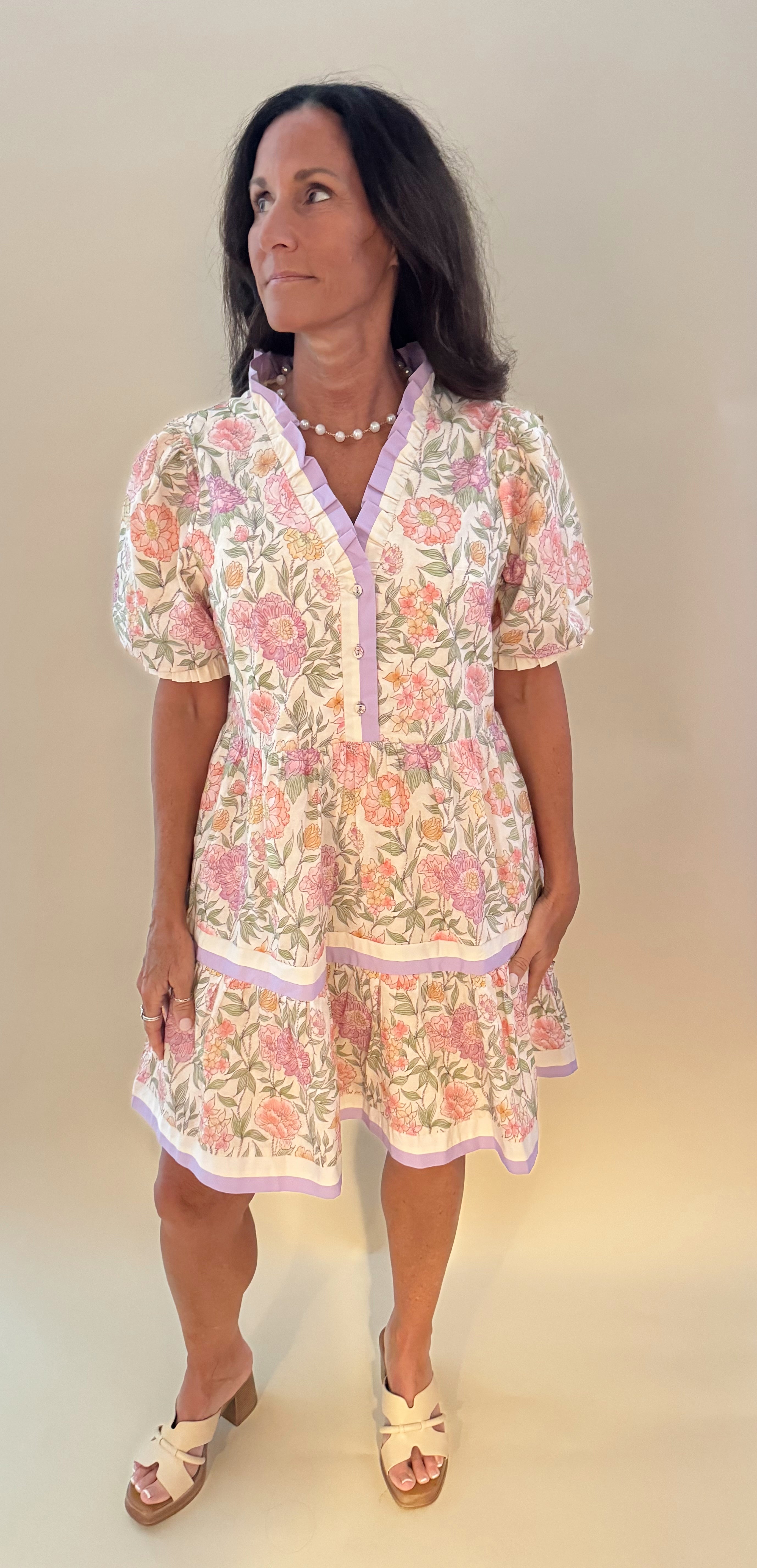 Ruffle Collar Floral Dress