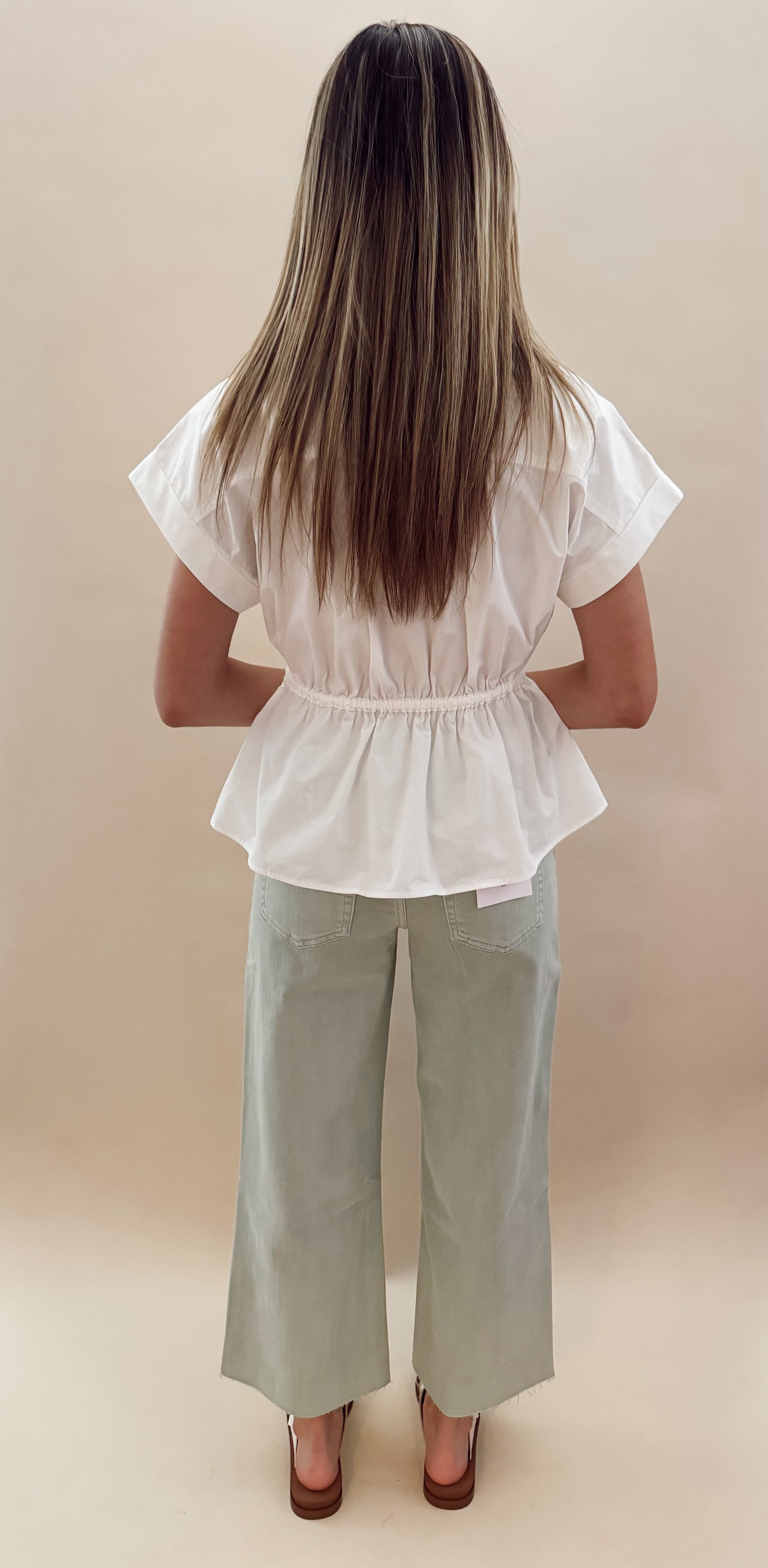 White button-up collared top