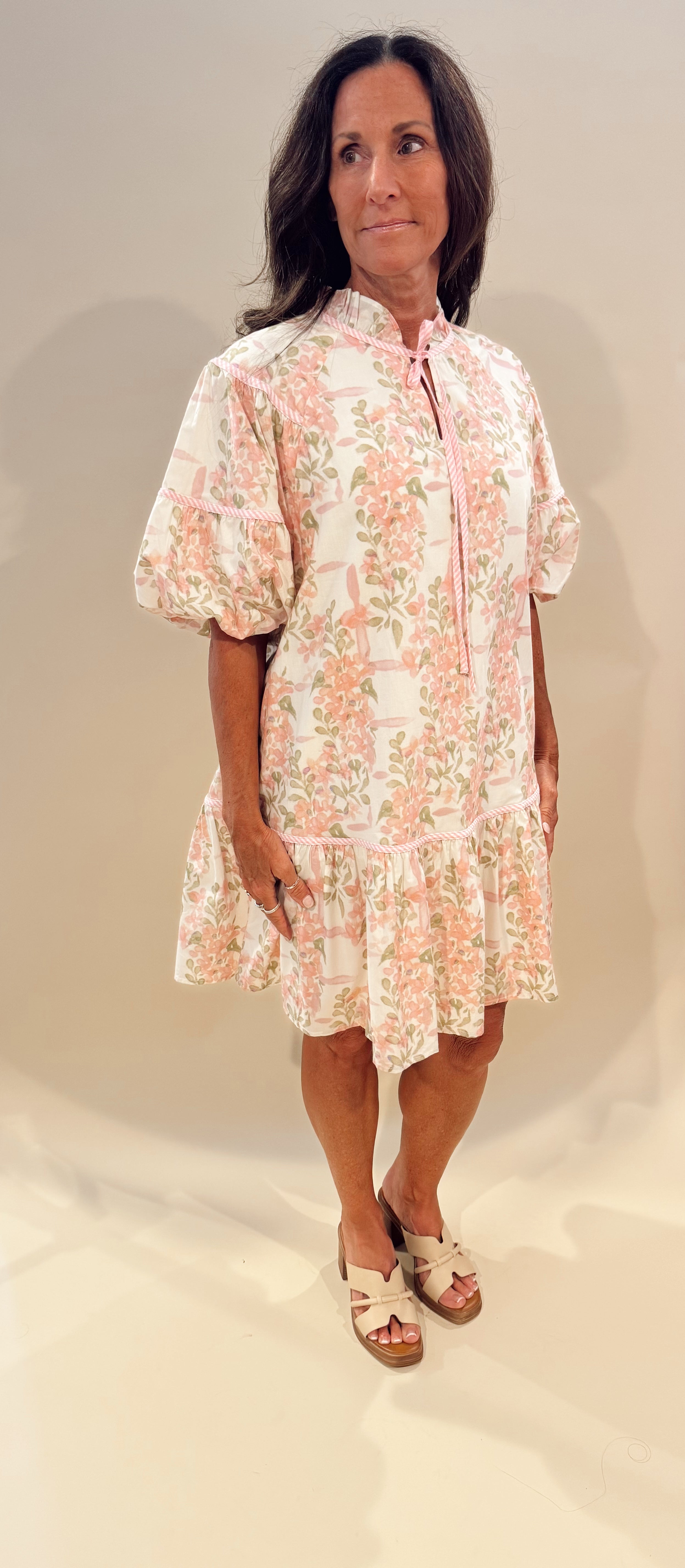 floral puff sleeve tie dress