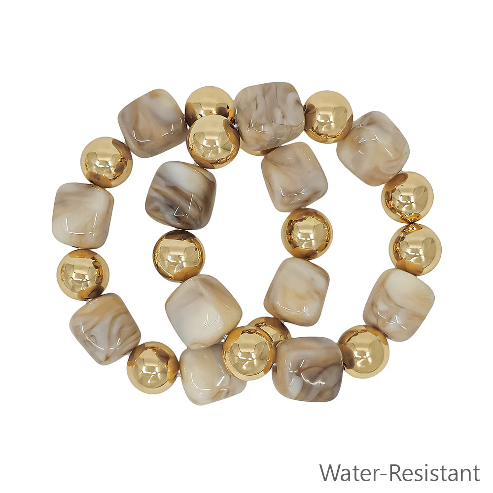 Set of 2 Gold and Brown Stretch Bracelets