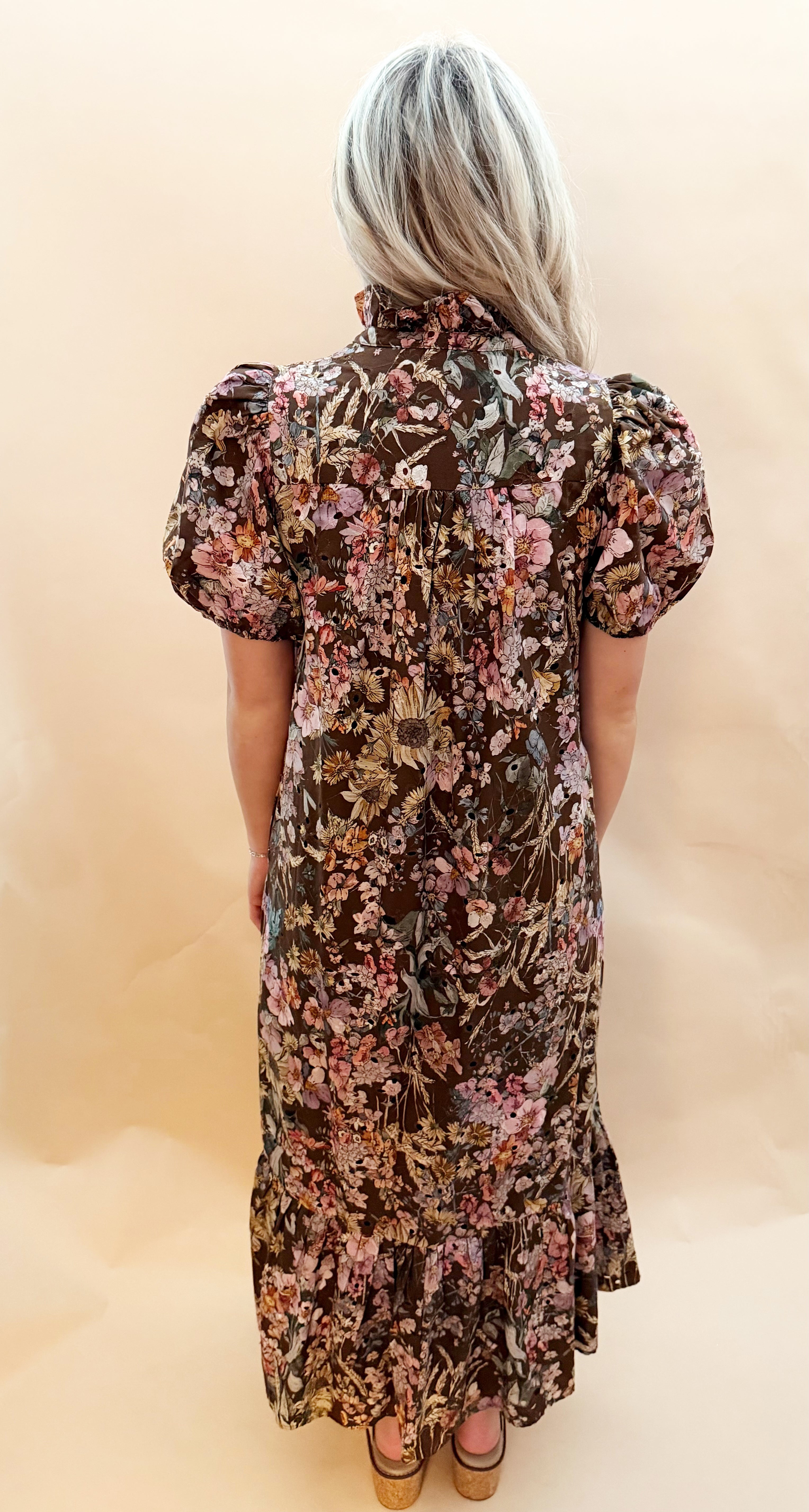 Floral print eyelet maxi dress