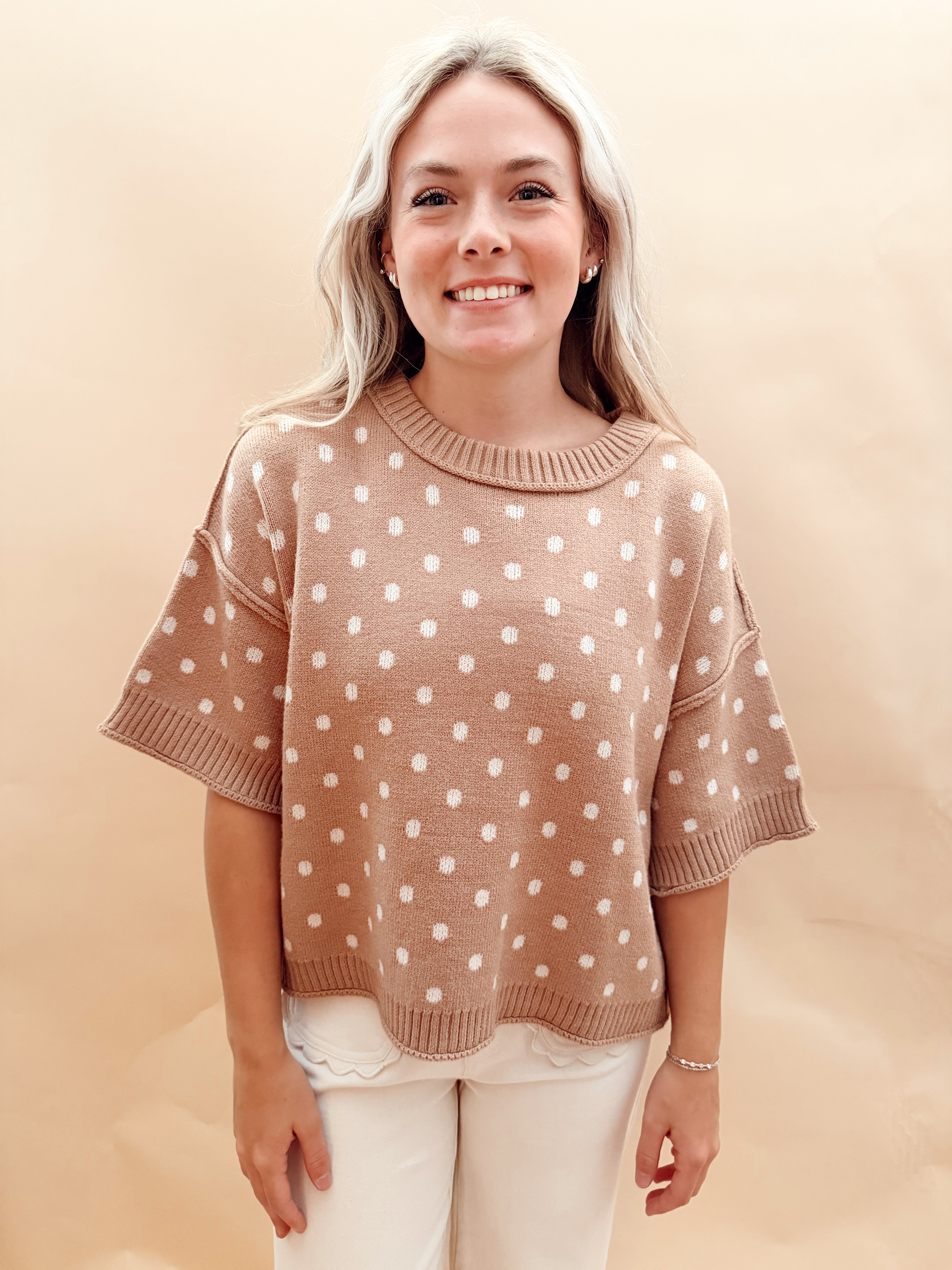 Polka Dot Short Sleeved Sweaters