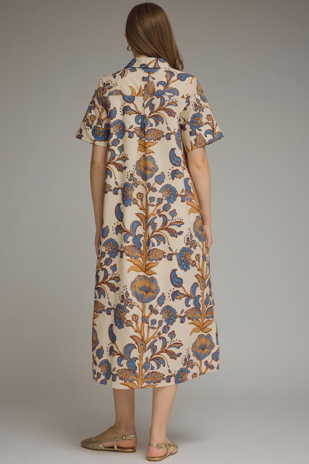 Floral print collared midi dress