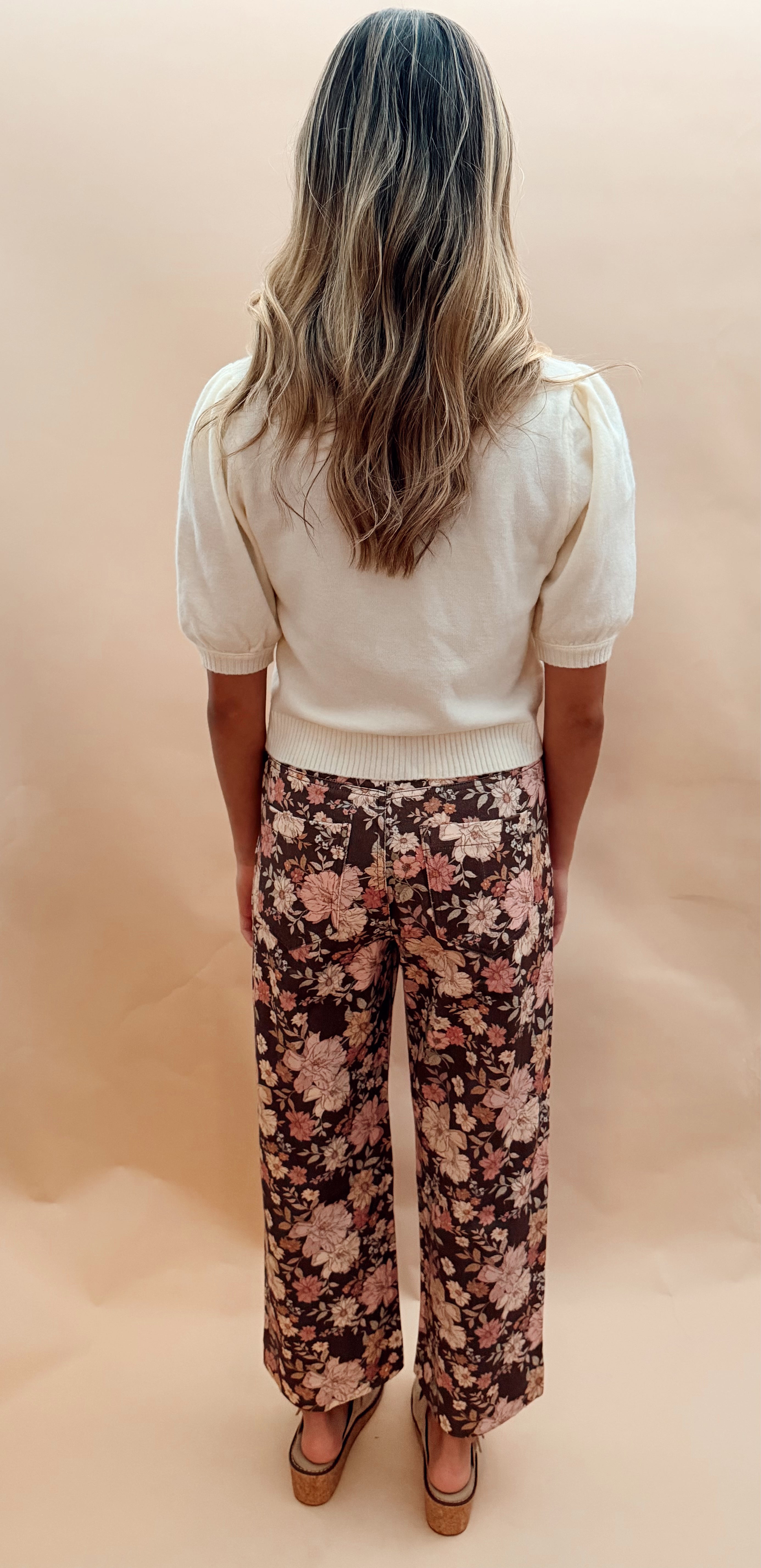 Floral print high waisted straight pant