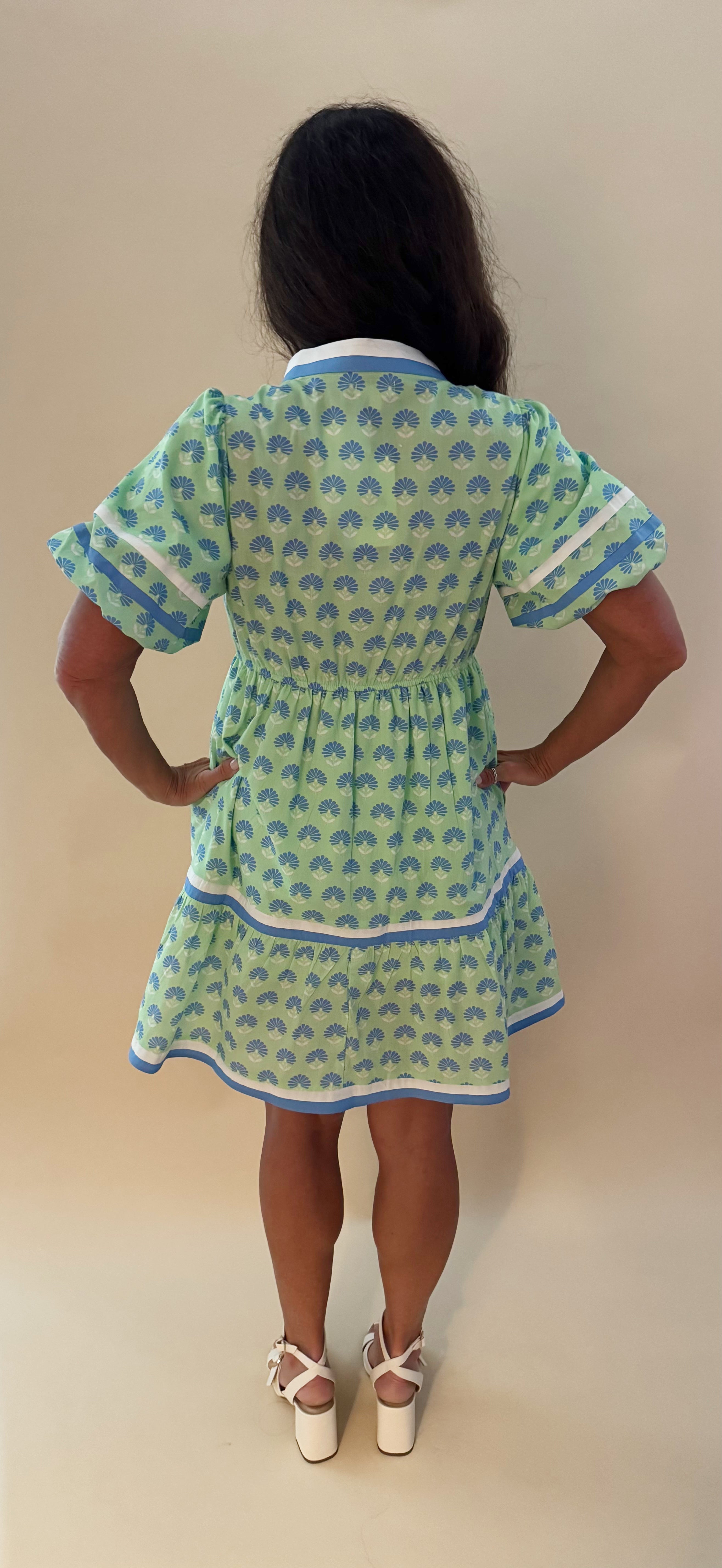 Lime and blue floral dress