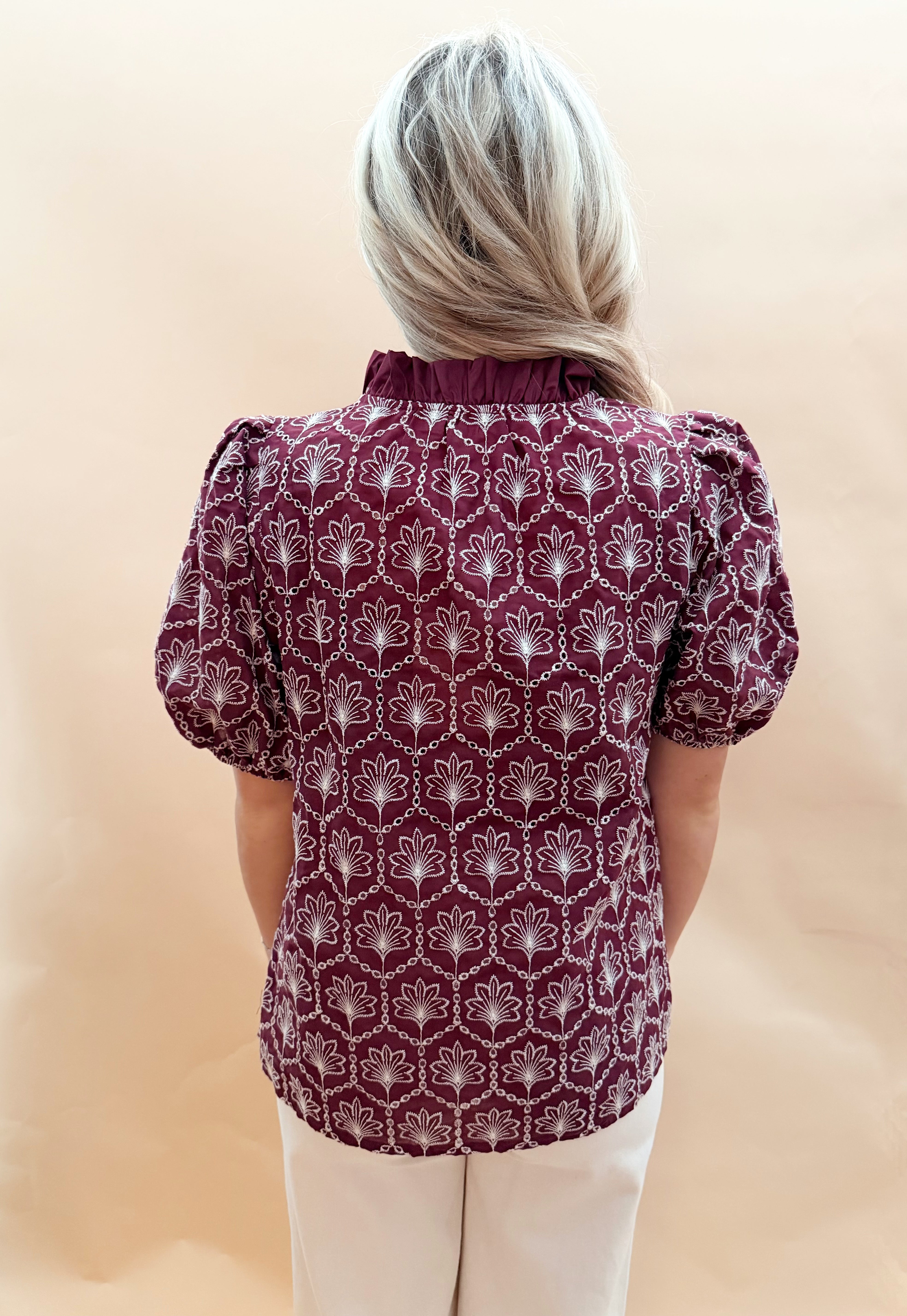 Ruffled Neck Patterned Blouse