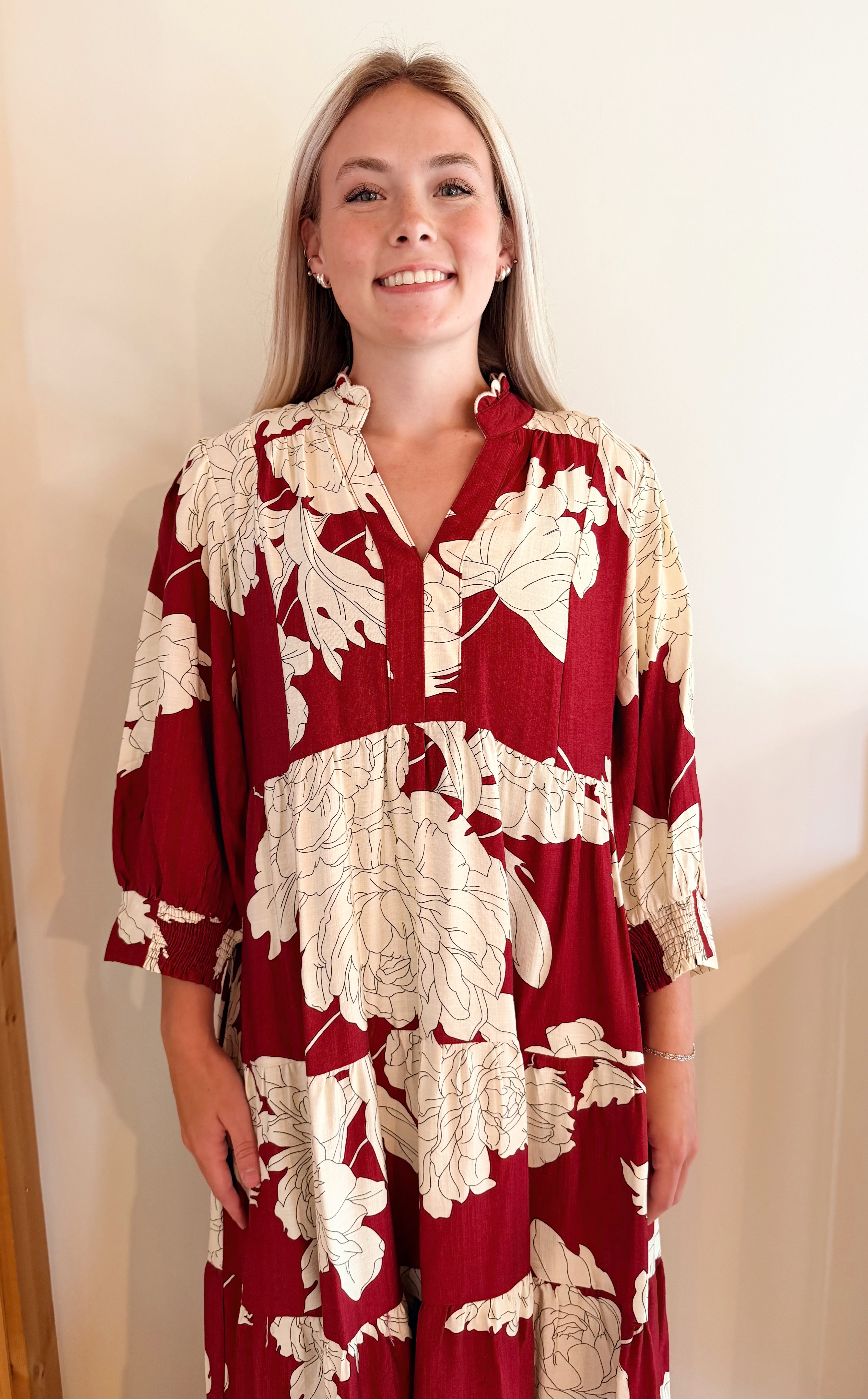 Printed tiered midi dress
