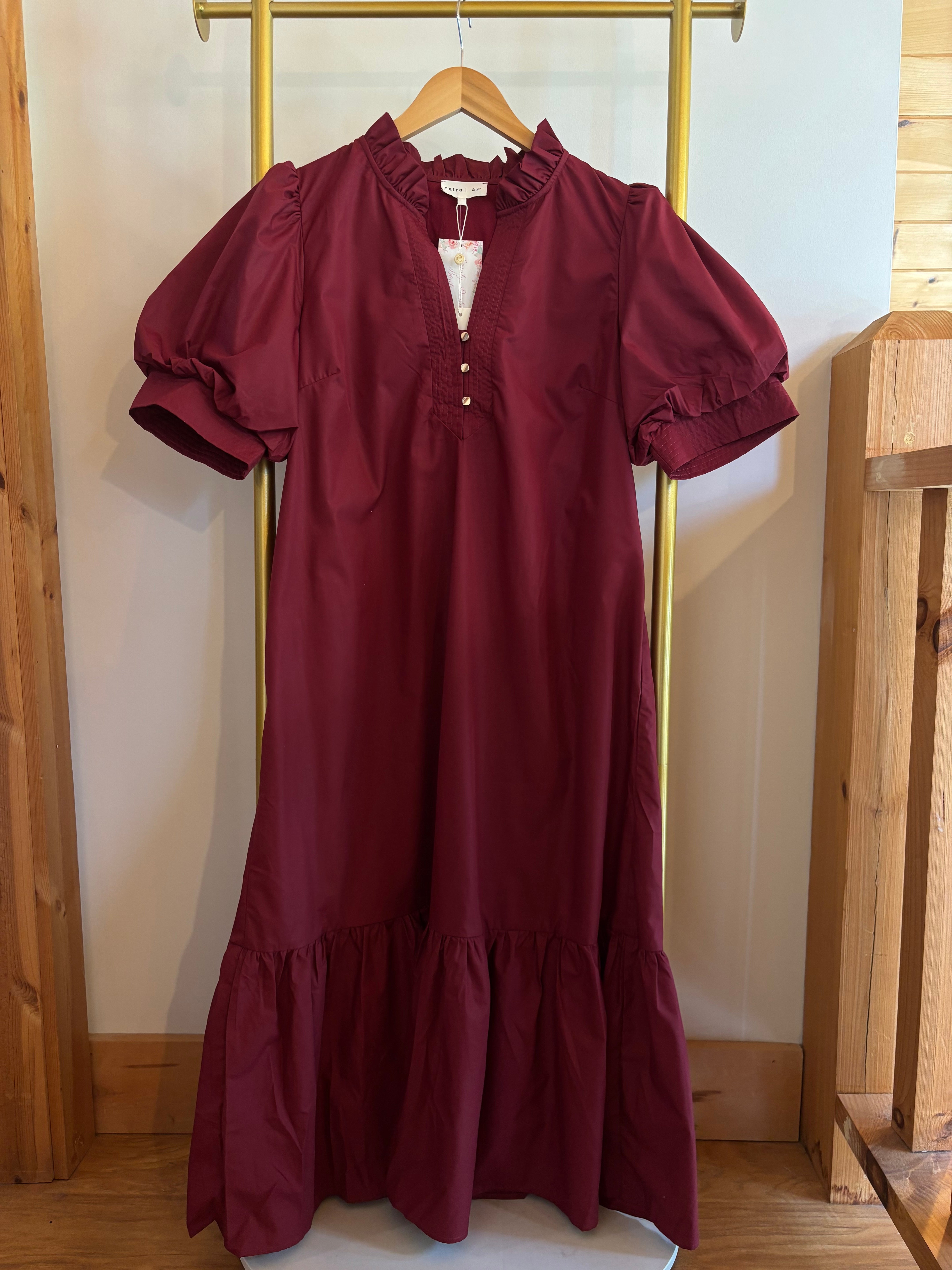 Ruffle bottom maxi dress with buttons