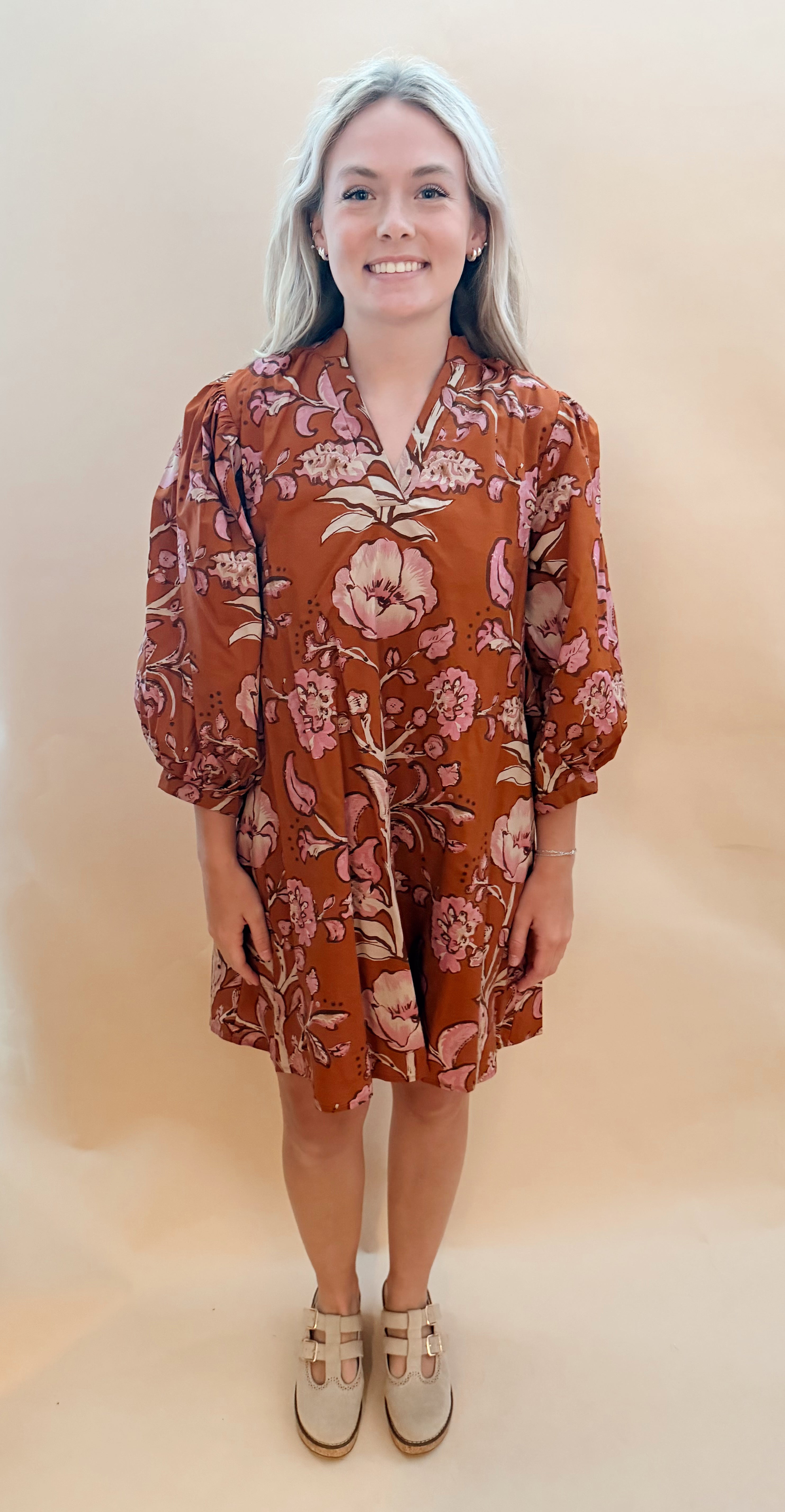 Vneck Knee Length Pattern Dress