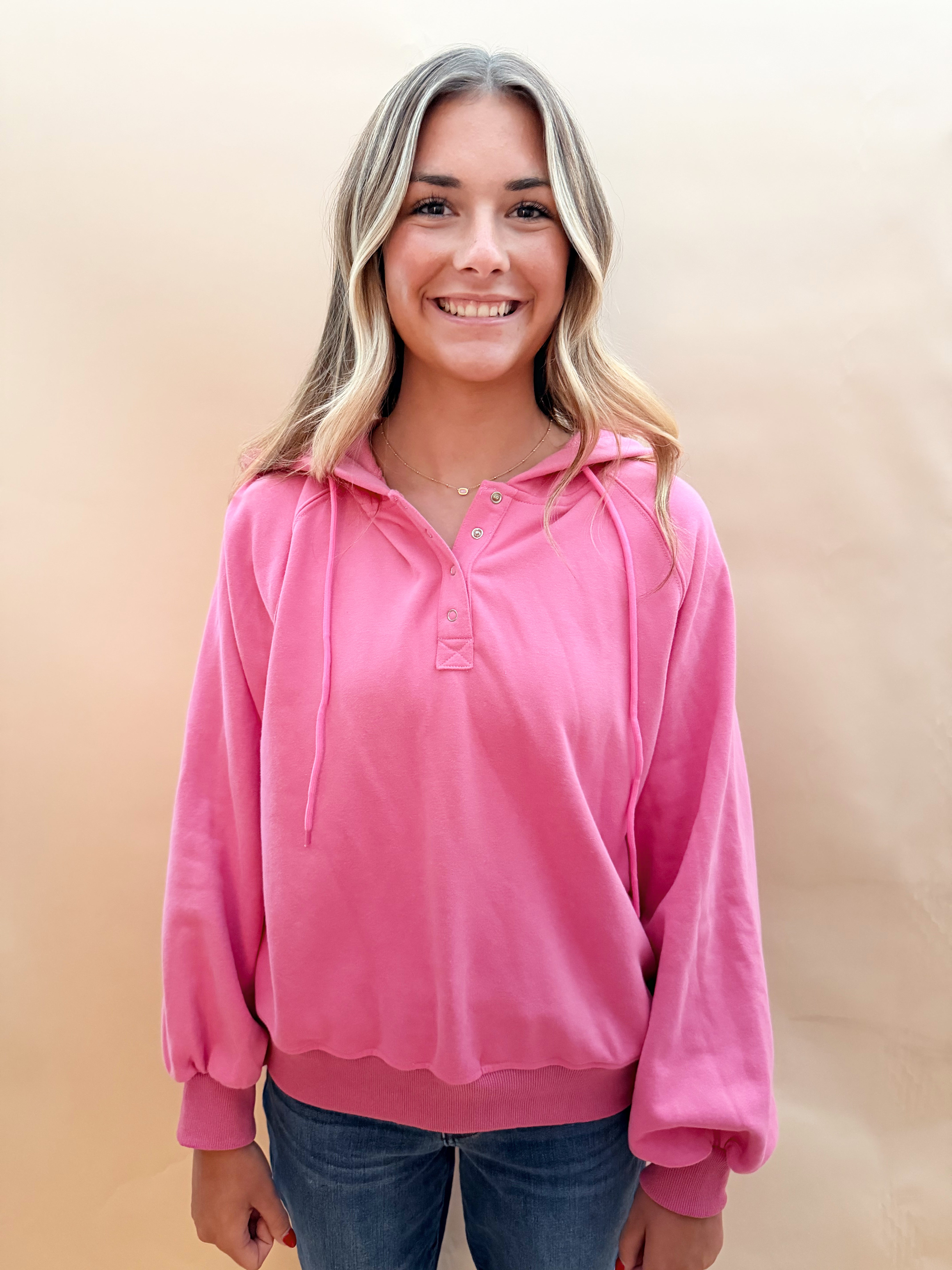 Long sleeve half snap button top