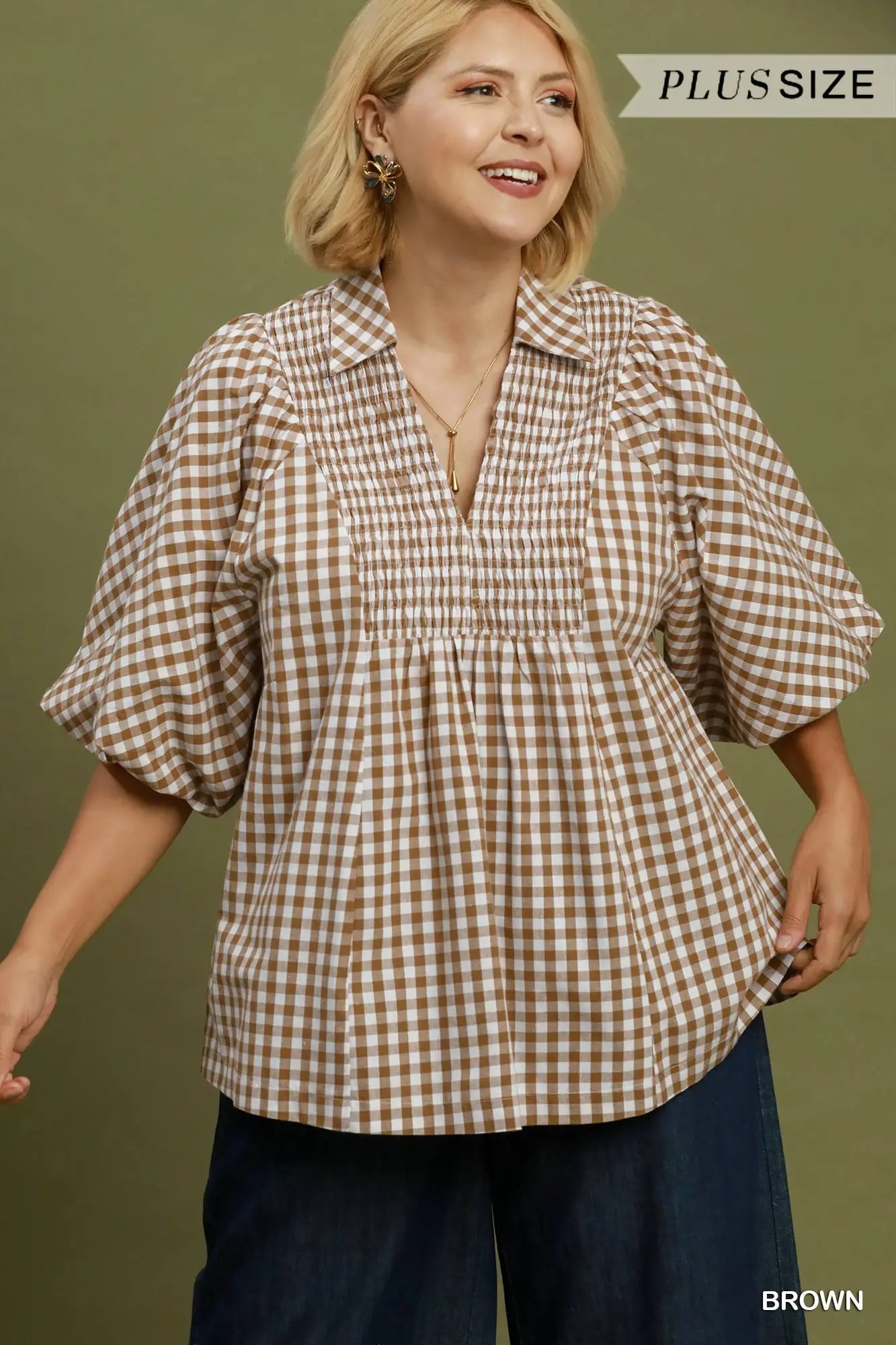 Plaid bubble sleeve top
