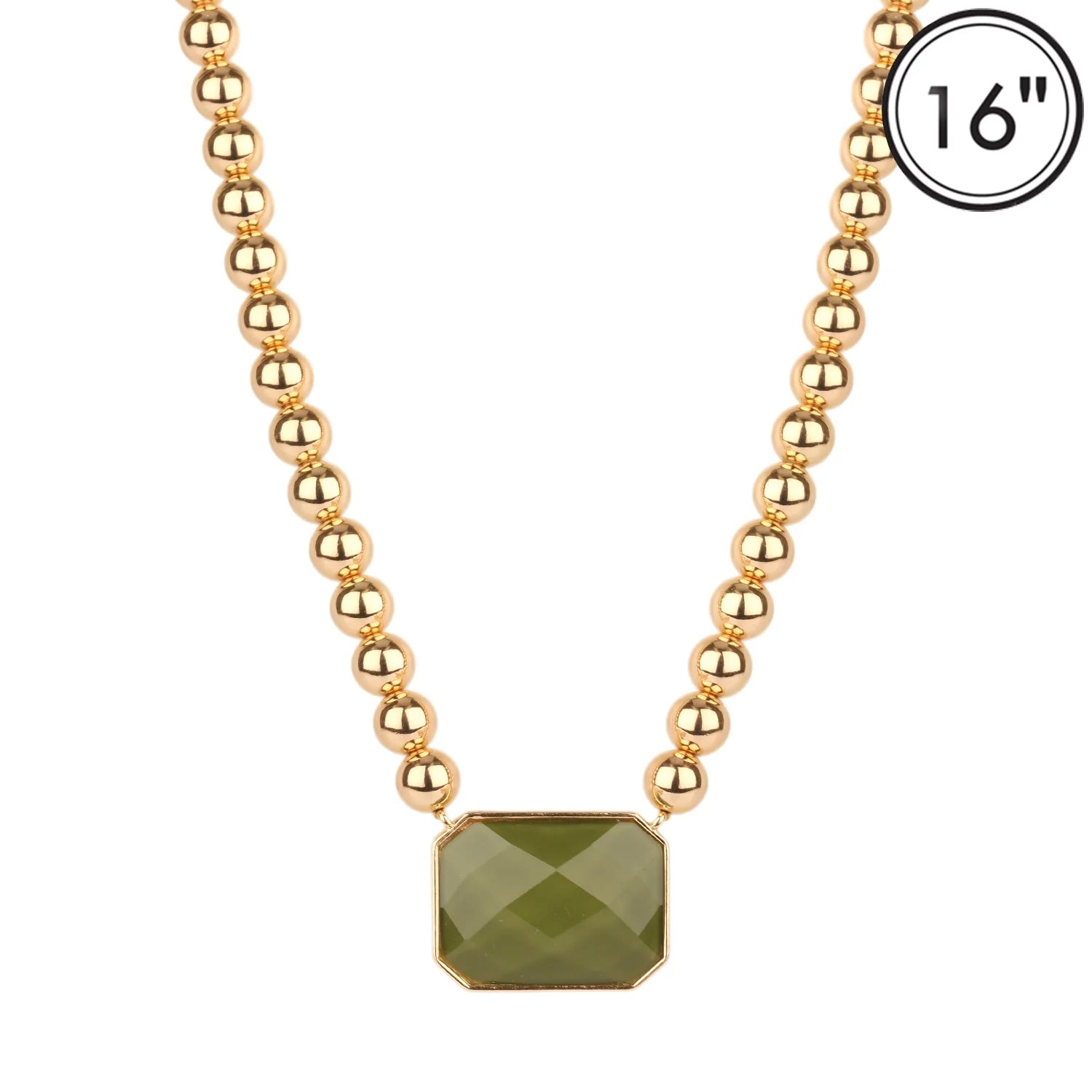 Gold ball with rectangle stone necklace