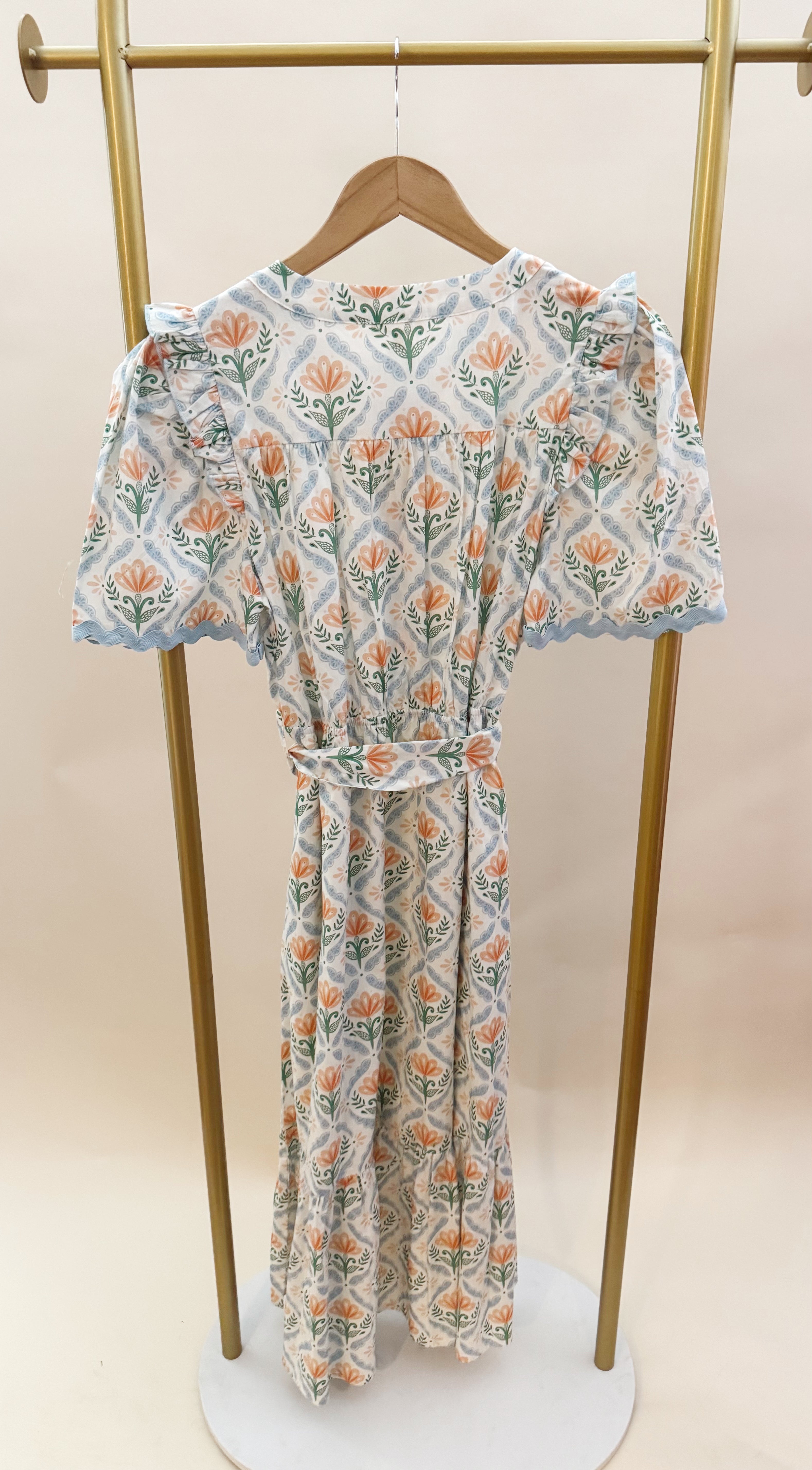 Blue apricot and green maxi dress