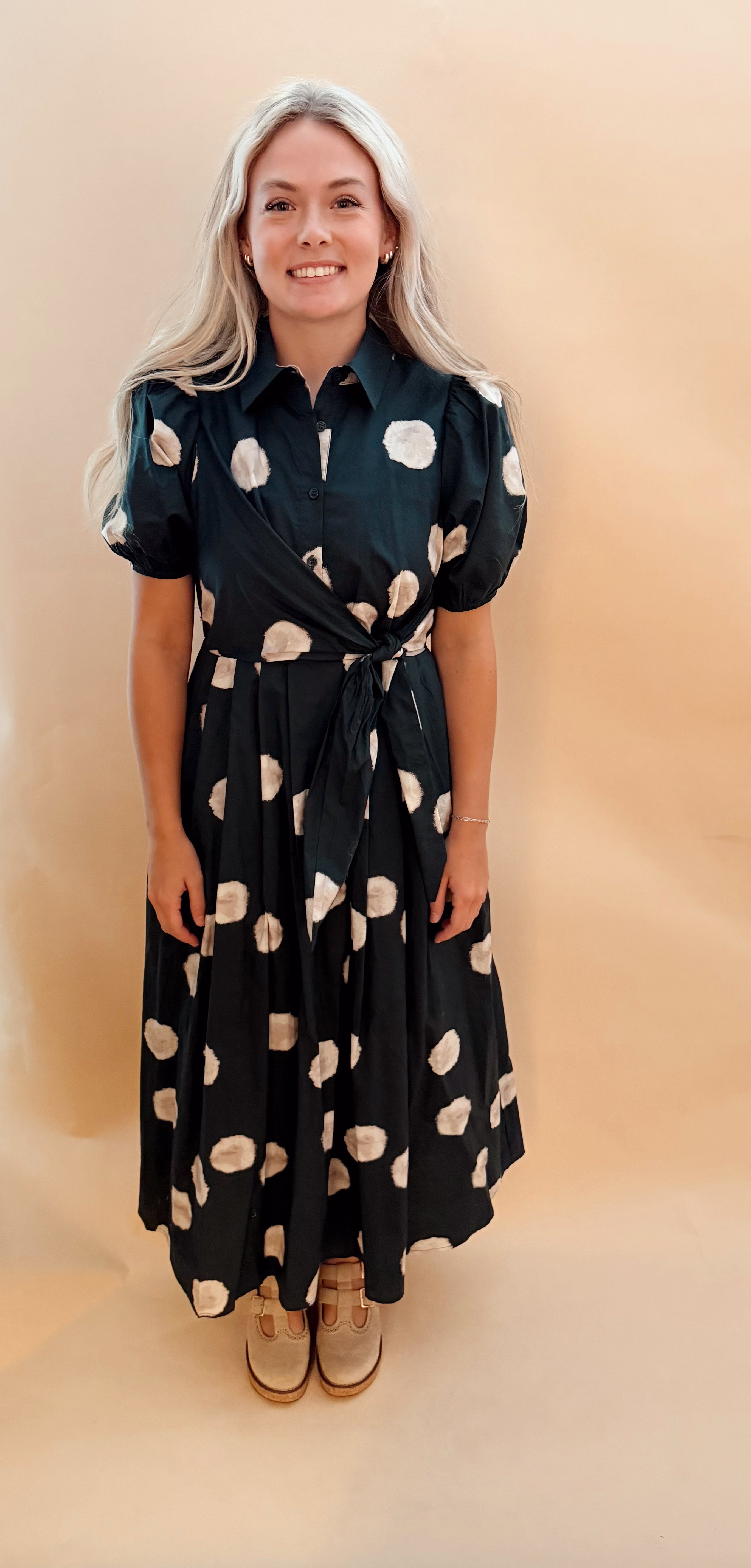 Large dot maxi dress