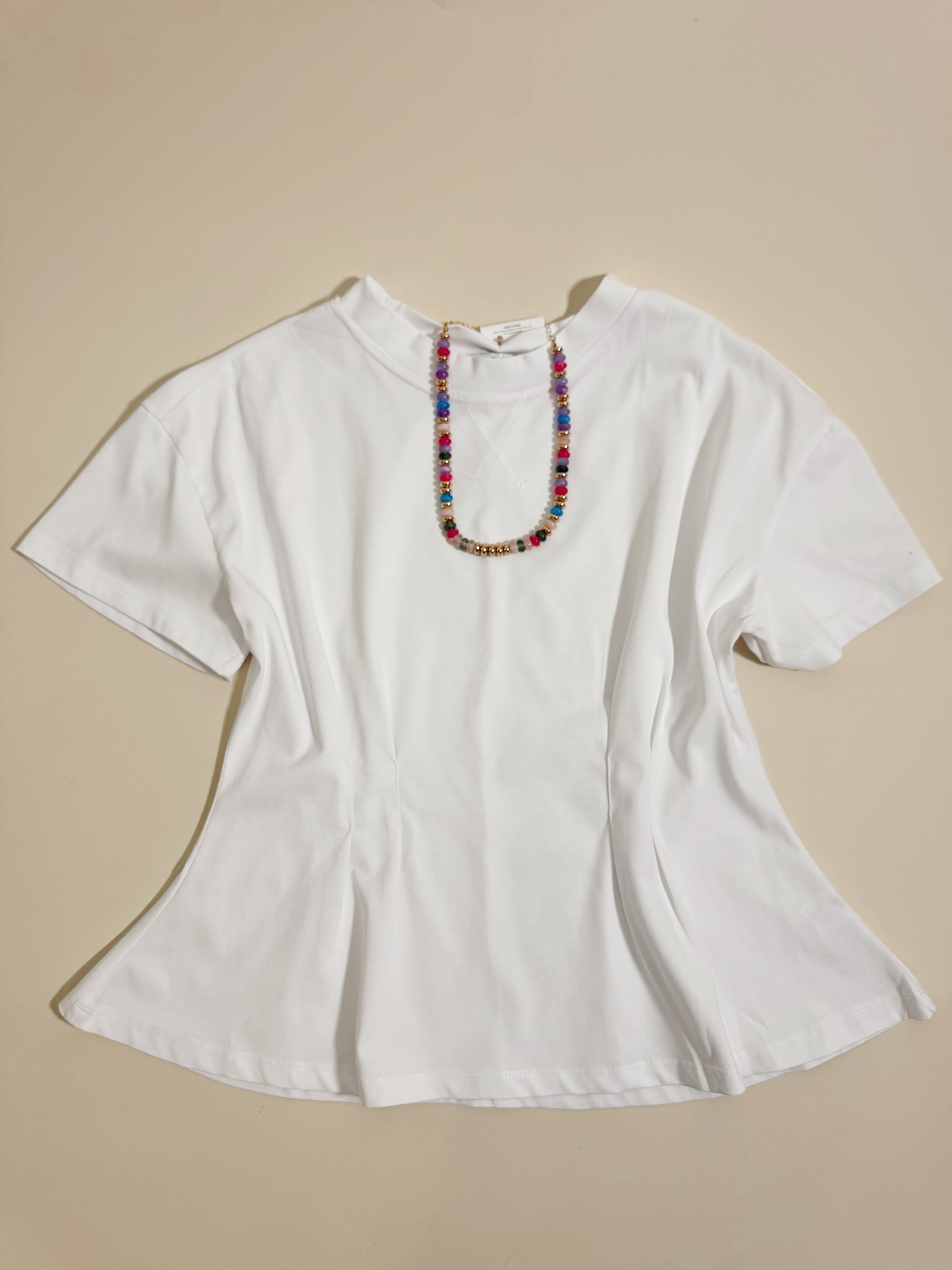 White cinched waist top